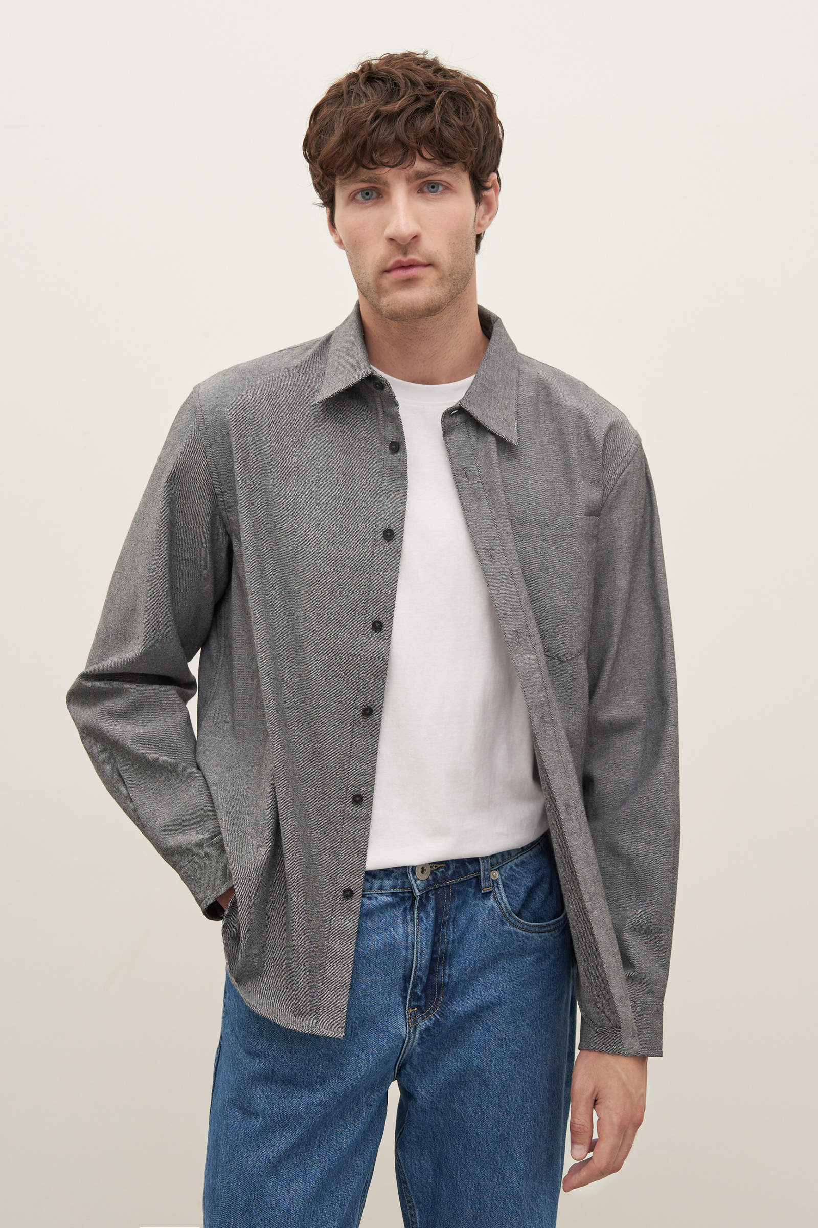 Рубашка из хлопка с отложным воротником, 752 pale melange, Рубашка из хлопка с отложным воротником 
Рубашка из хлопка с отложным воротником, 752 pale melange, Рубашка из хлопка с отложным воротником