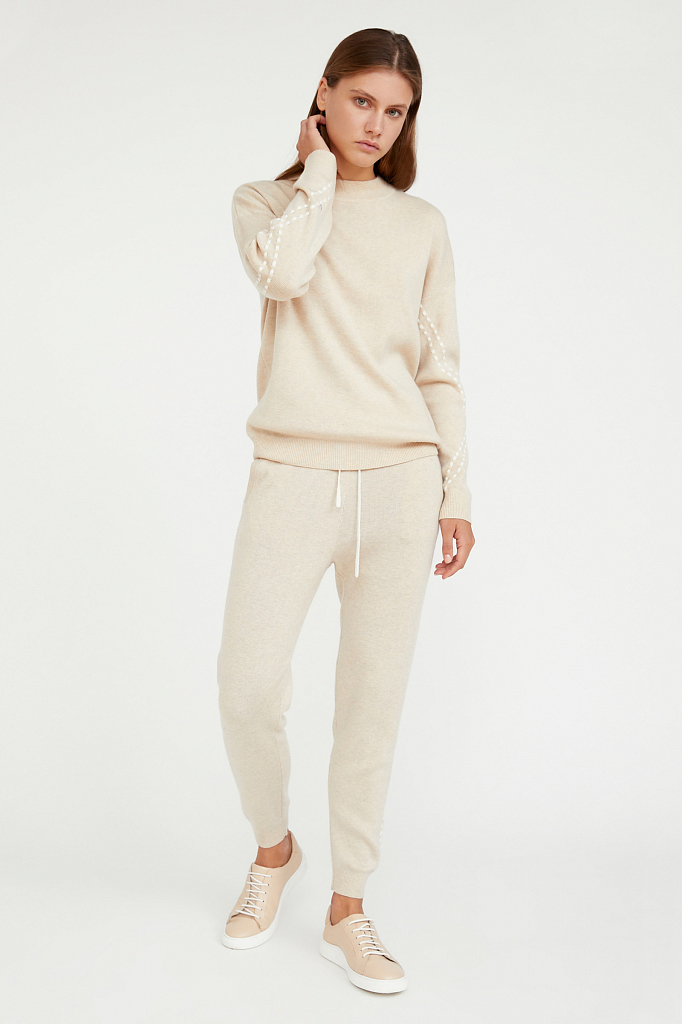 Трикотажные женские брюки с шерстью и отделкой, цвет Бежевый (арт: A20 ...