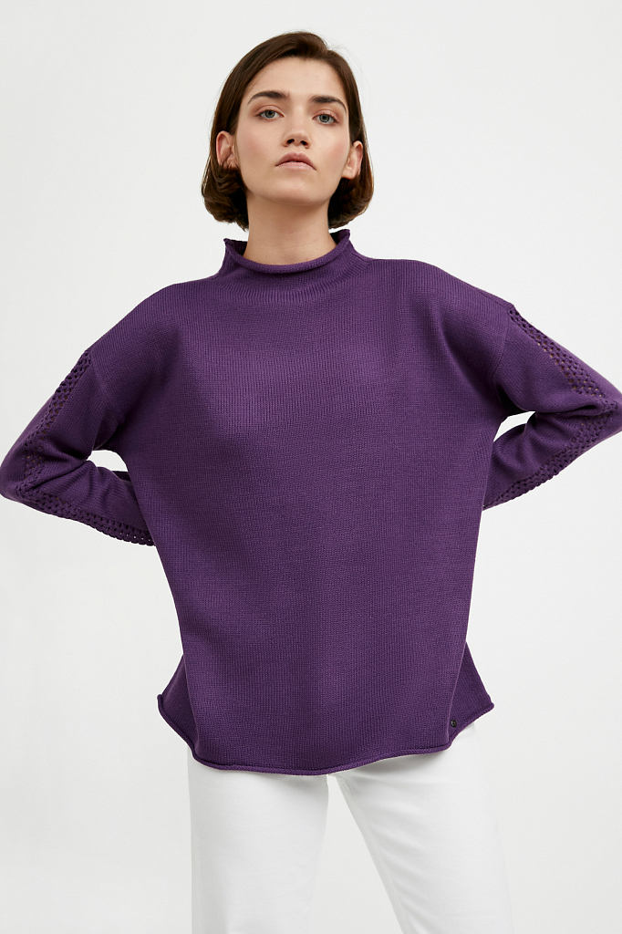 

джемпер женский прямого кроя с отделкой на рукавах, Фиолетовый, джемпер женский прямого кроя с отделкой на рукавах