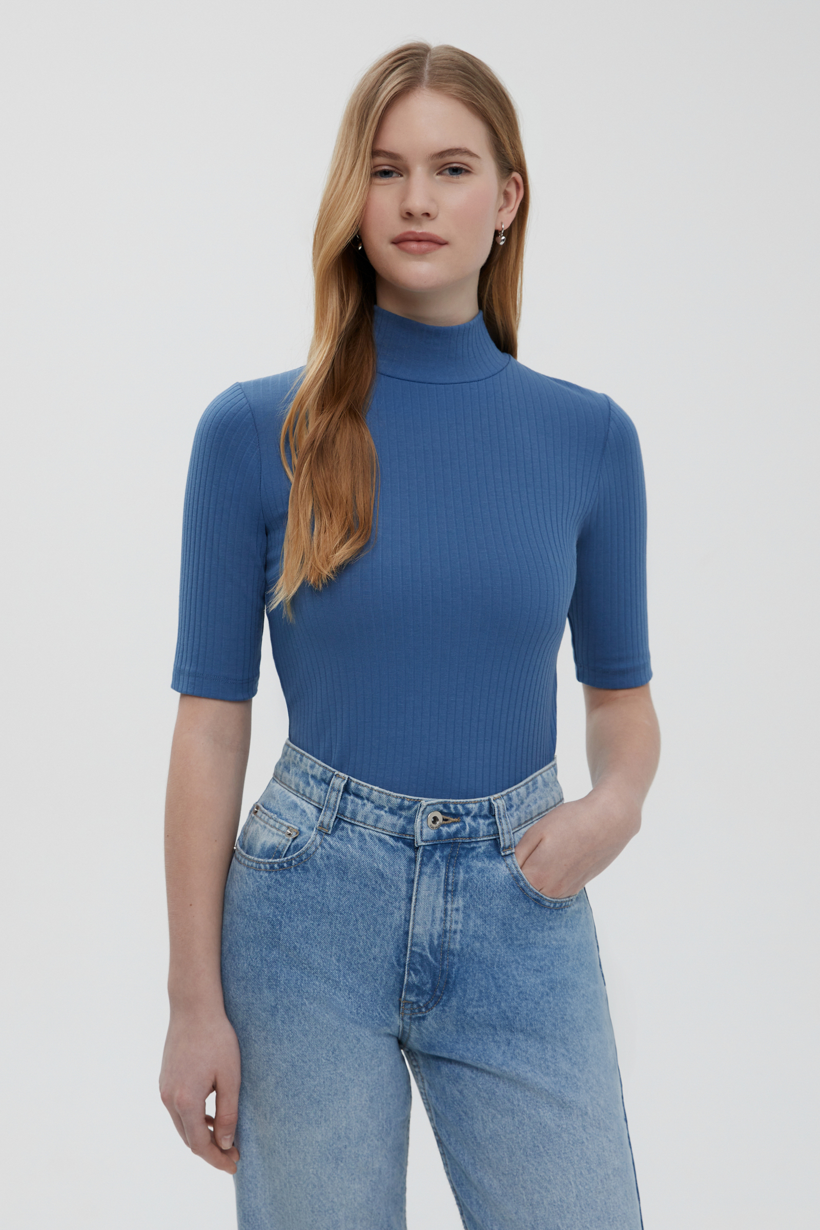 

Джемпер с коротким рукавом и воротником-стойкой, 110 delta blue, Джемпер с коротким рукавом и воротником-стойкой