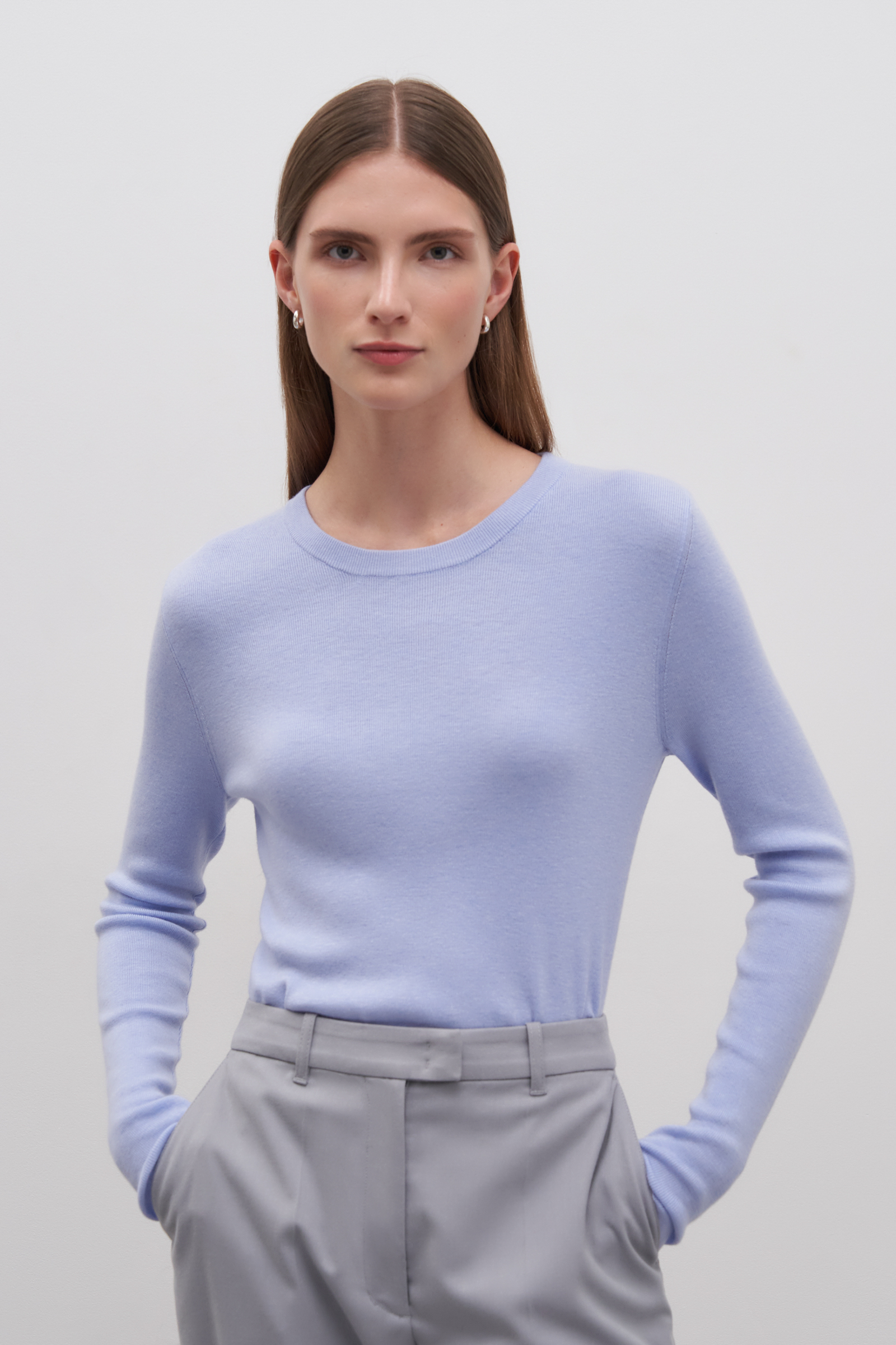 

Трикотажный женский джемпер с длинным рукавом, 117 crystal blue, Трикотажный женский джемпер с длинным рукавом