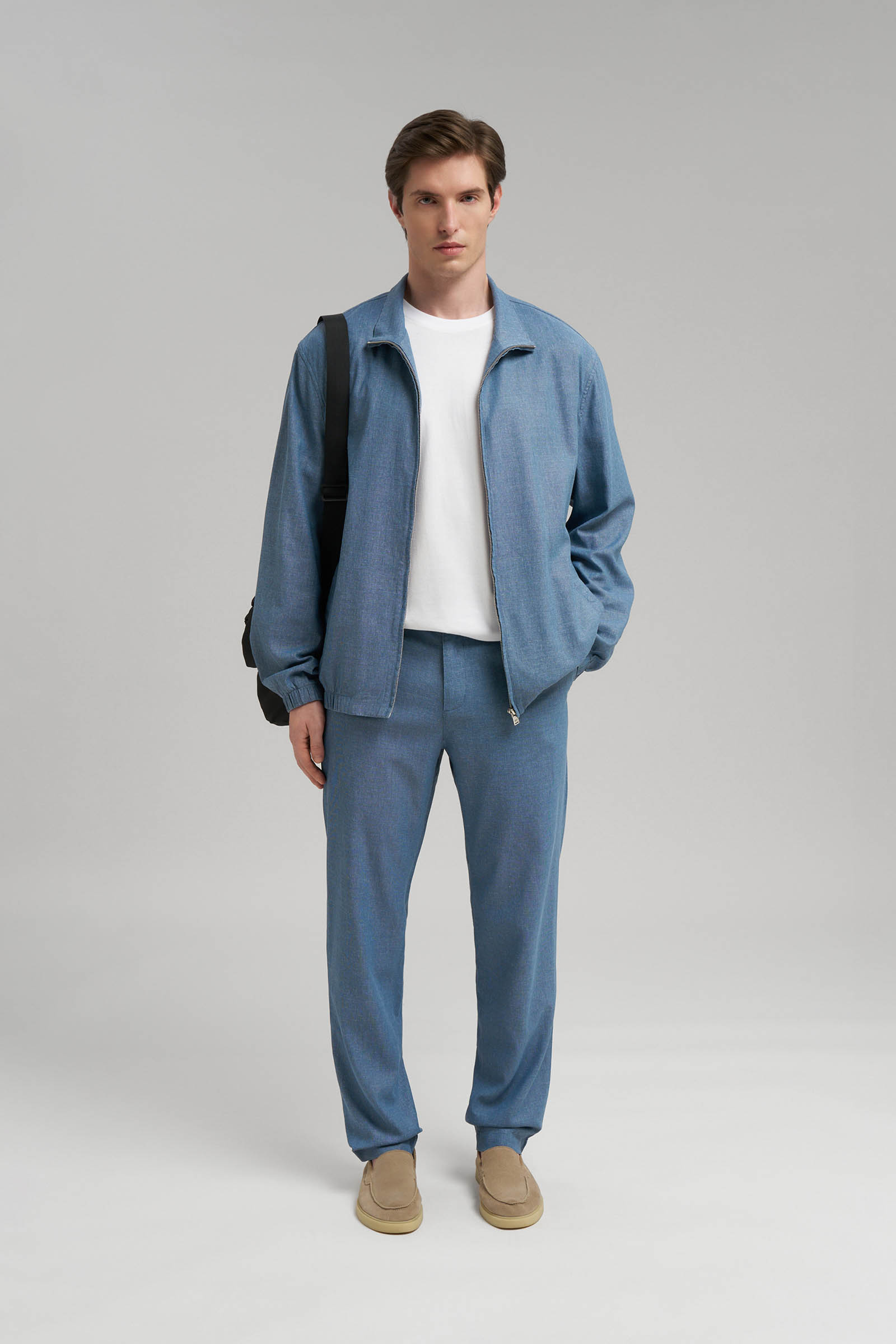 Брюки Finn Flare полуприлегающего кроя со льном, голубой, арт. BAS-200171