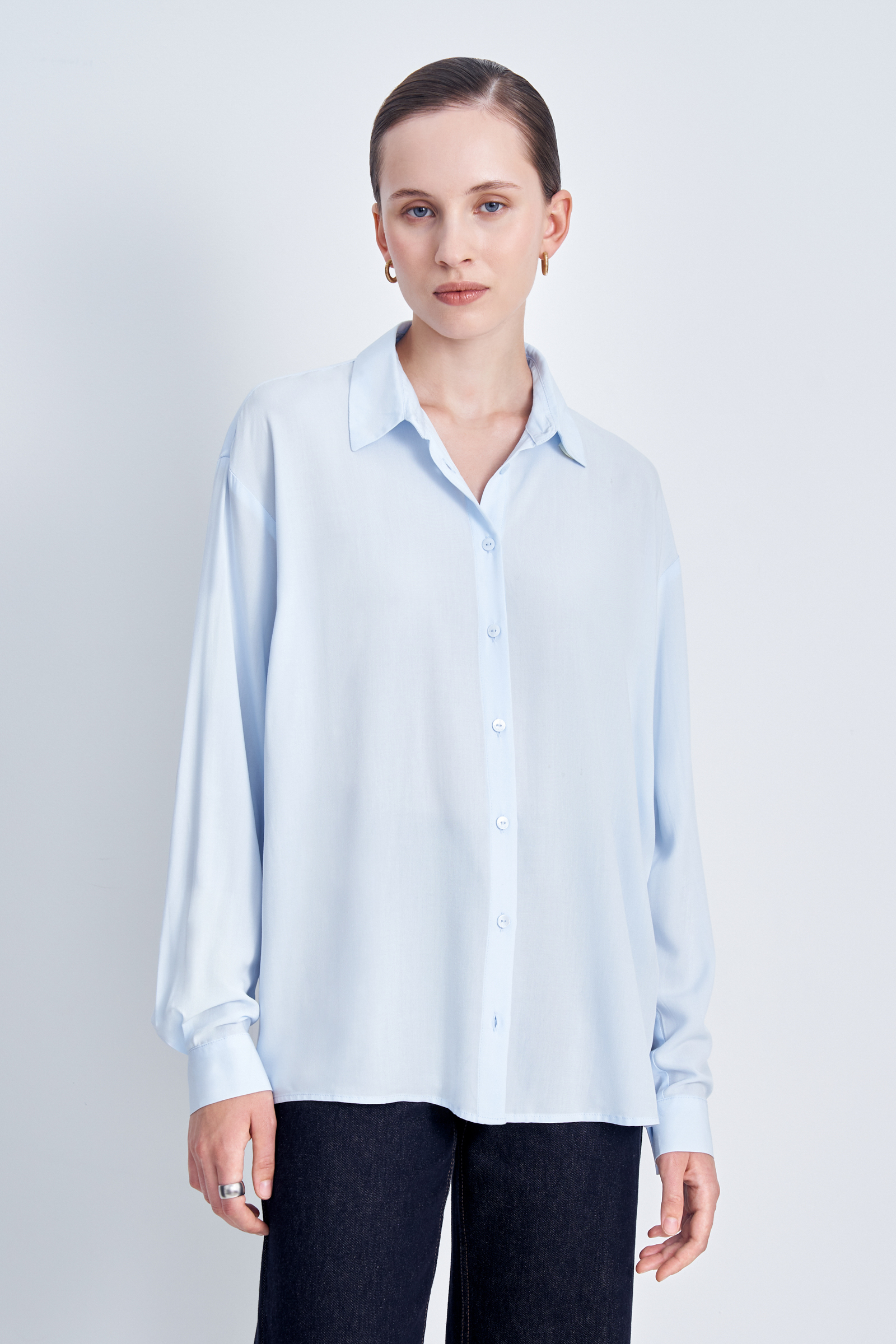 

Блузка свободного кроя с отложным воротником, 195 ice melt, Блузка свободного кроя с отложным воротником