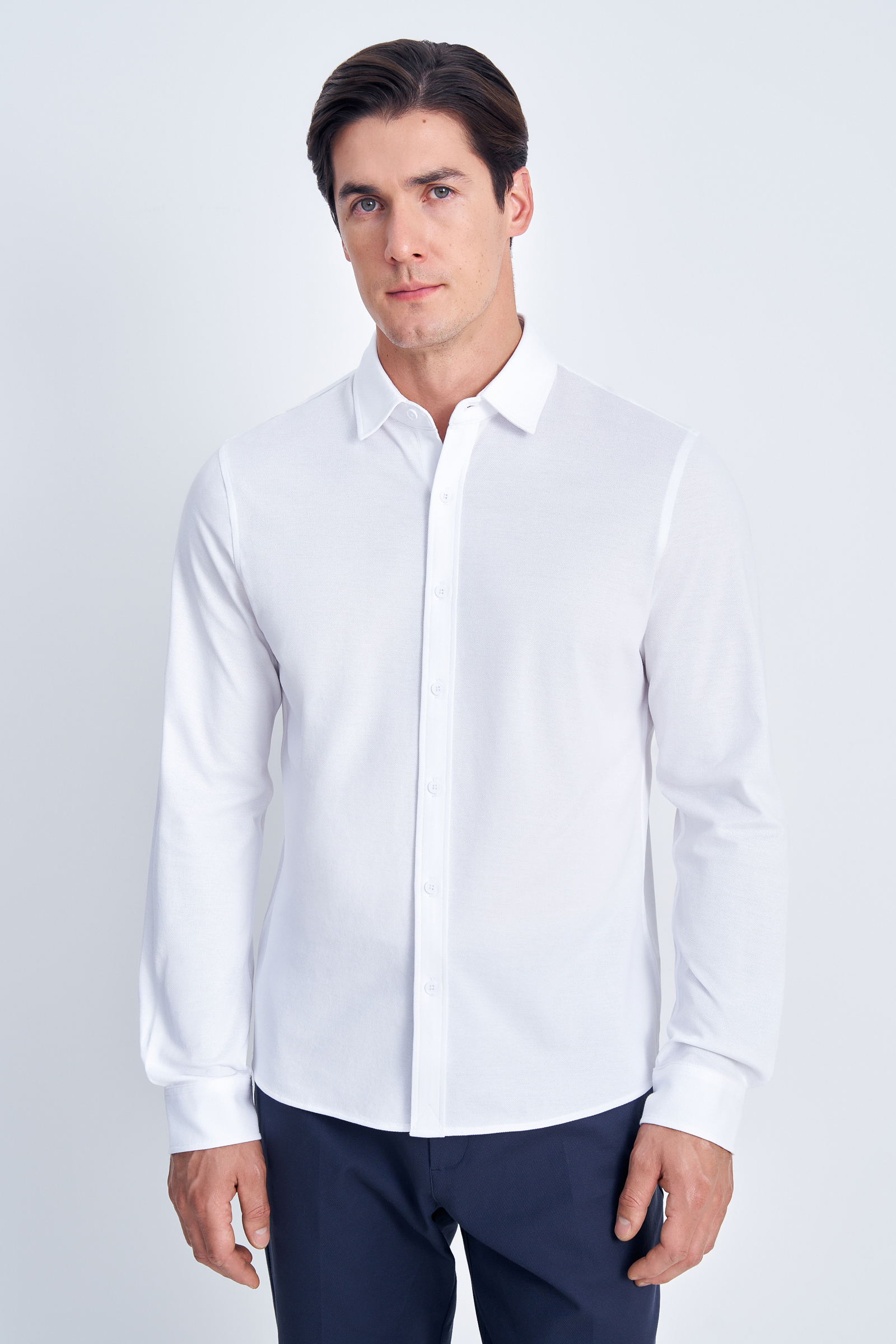 

Трикотажная рубашка из хлопка, 201 white, Трикотажная рубашка из хлопка