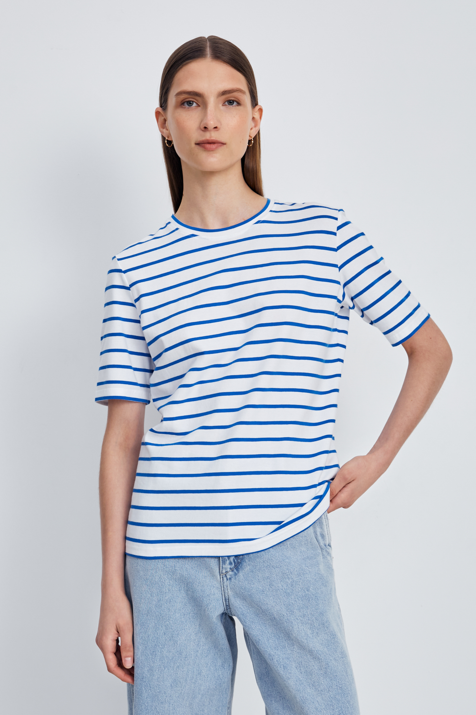 

Футболка в полоску из хлопка, 201 mc white, Футболка в полоску из хлопка