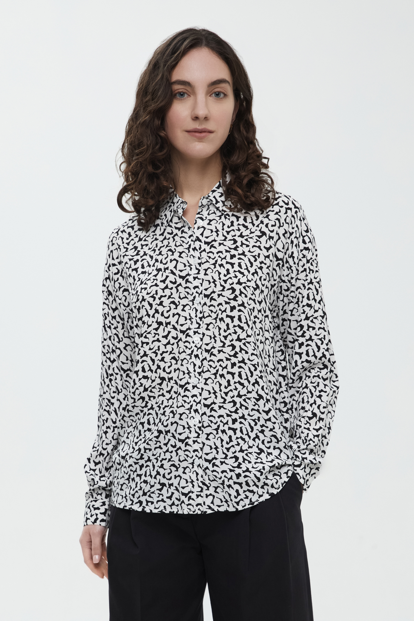 

Блузка свободного силуэта с принтом, 201 mc white, Блузка свободного силуэта с принтом