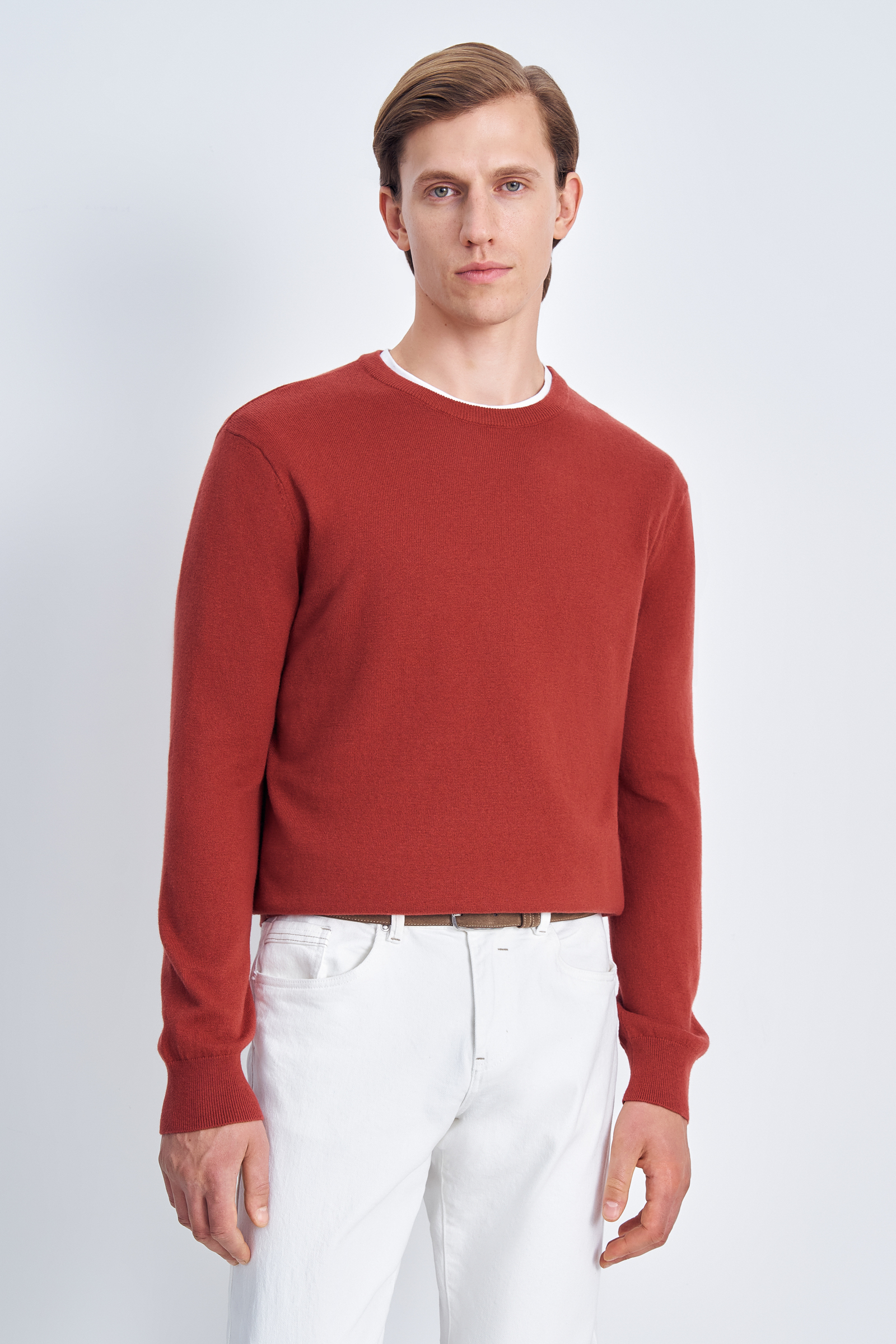 Джемпер FINN FLARE из хлопка и шерсти с округлым вырезом, оранжевый, арт. BAS-20132