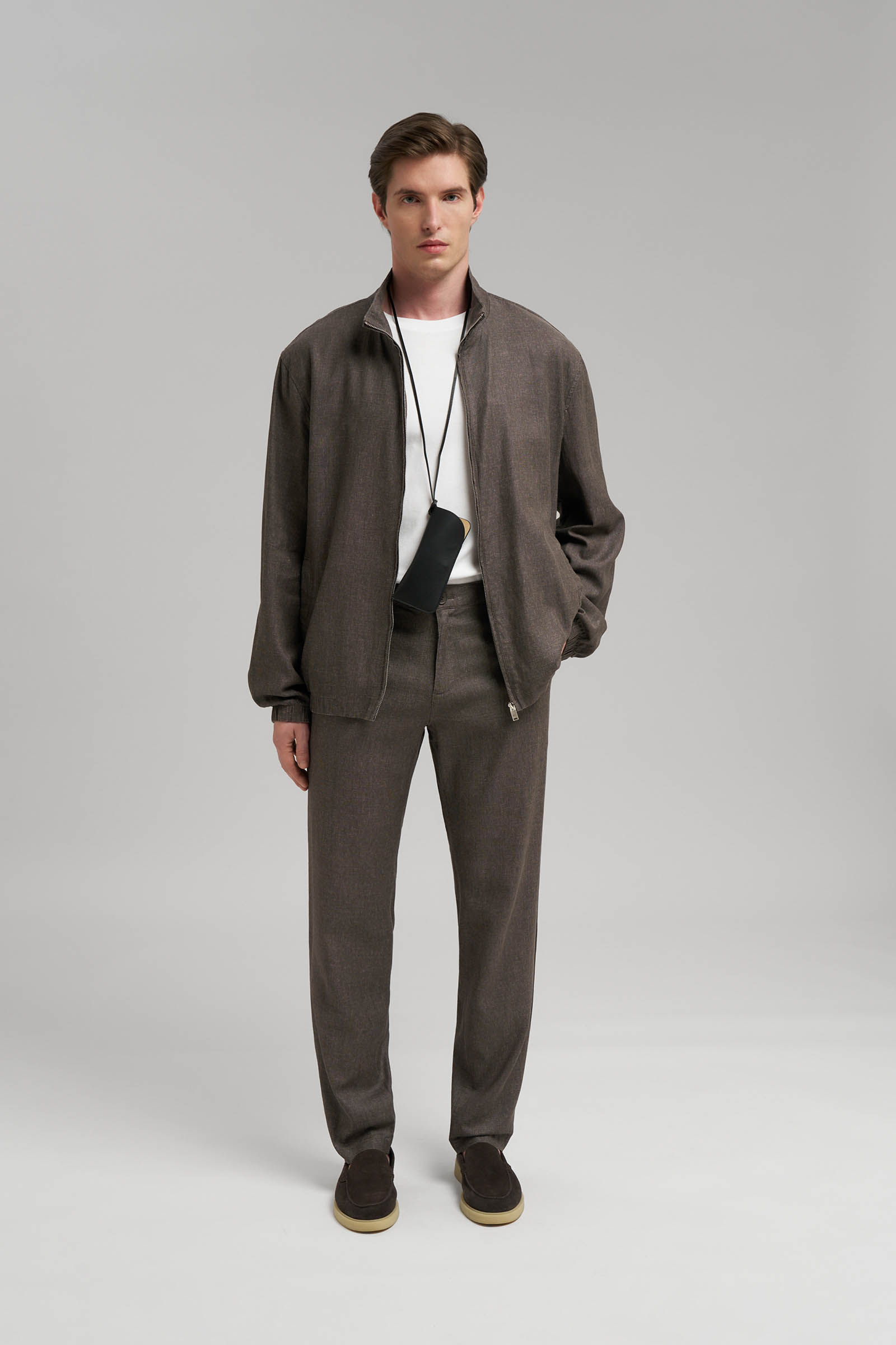 Брюки Finn Flare полуприлегающего кроя со льном, коричневый, арт. BAS-200171