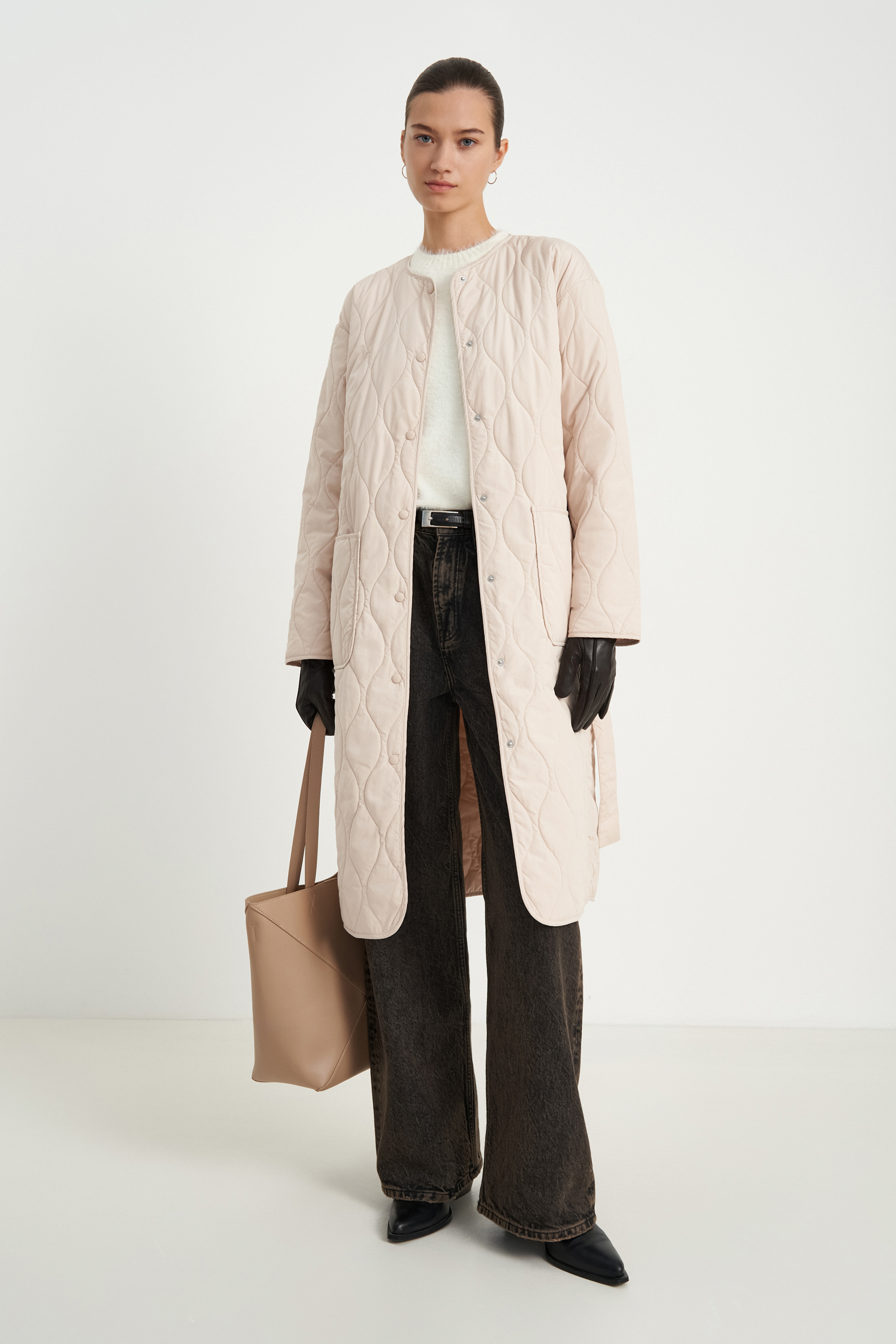 Пальто свободного силуэта с поясом