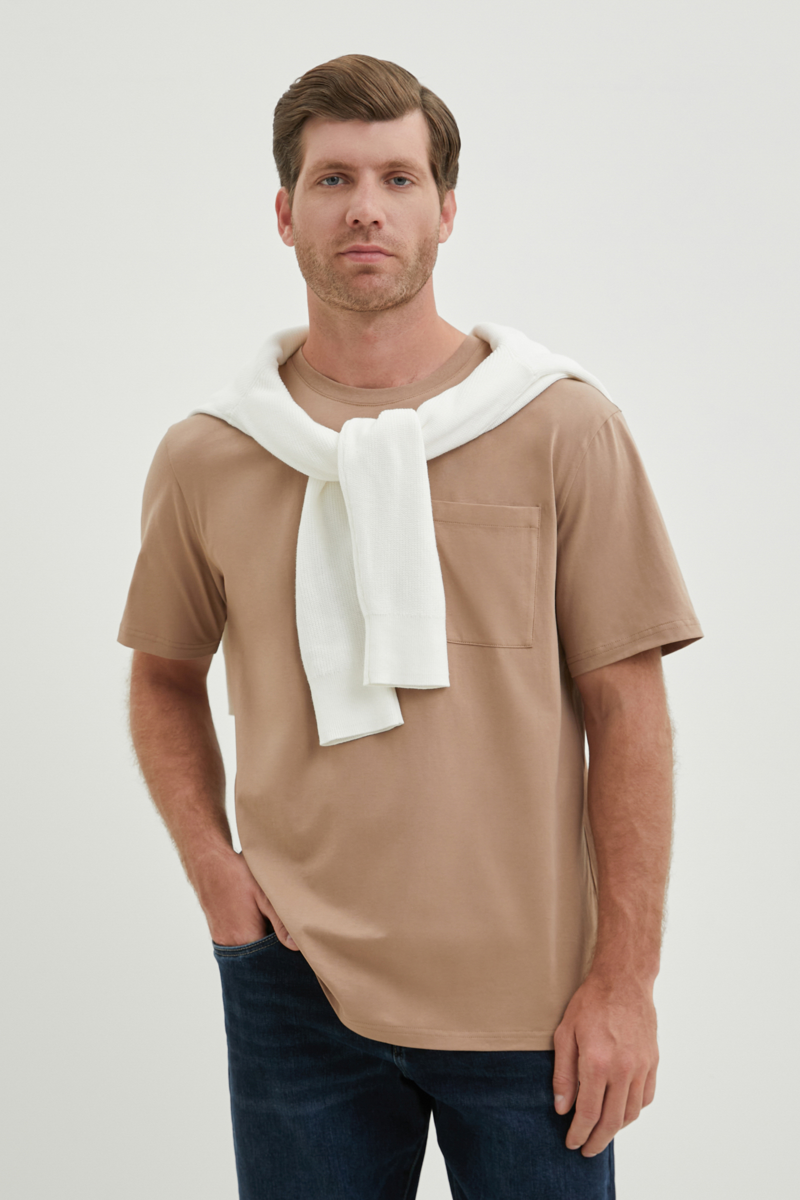 

Футболка из хлопка прямого силуэта, 721 walnut, Футболка из хлопка прямого силуэта