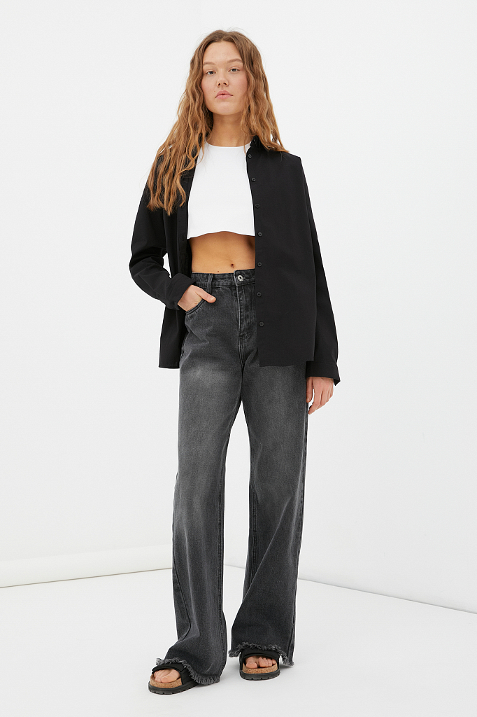 брюки женские (джинсы) Finn-Flare черного цвета