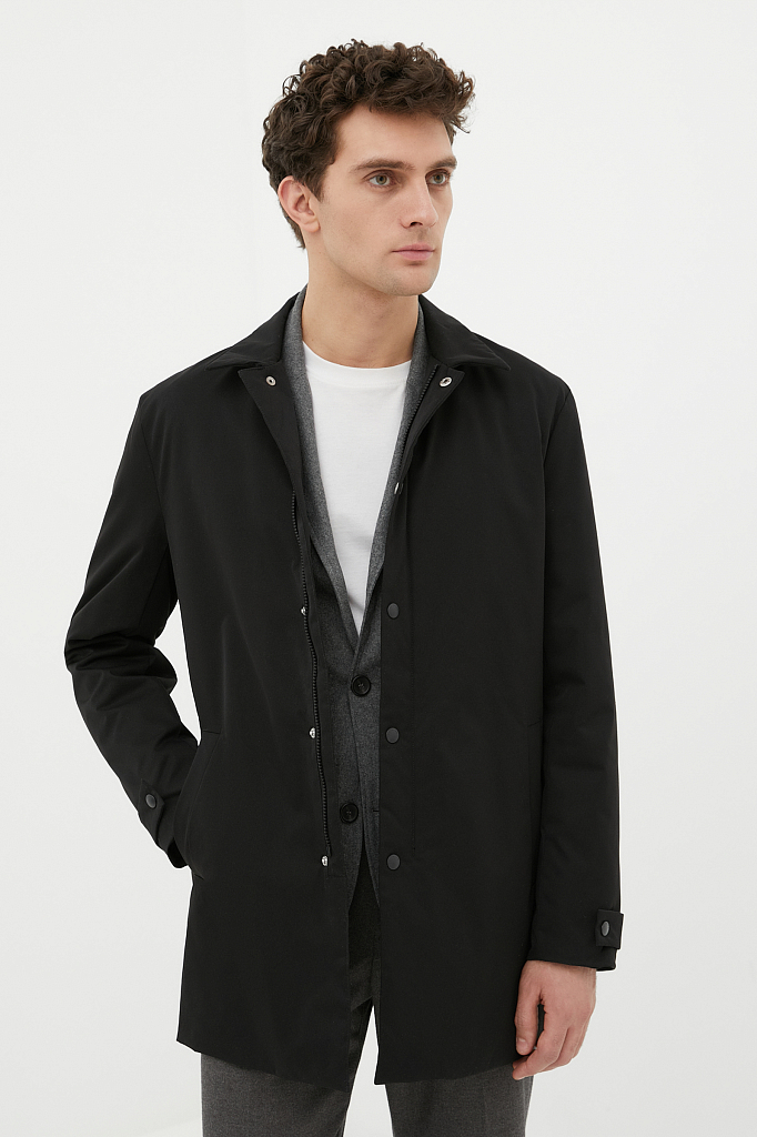 демисезонное мужское пальто в рубашечном стиле Finn-Flare черного цвета
