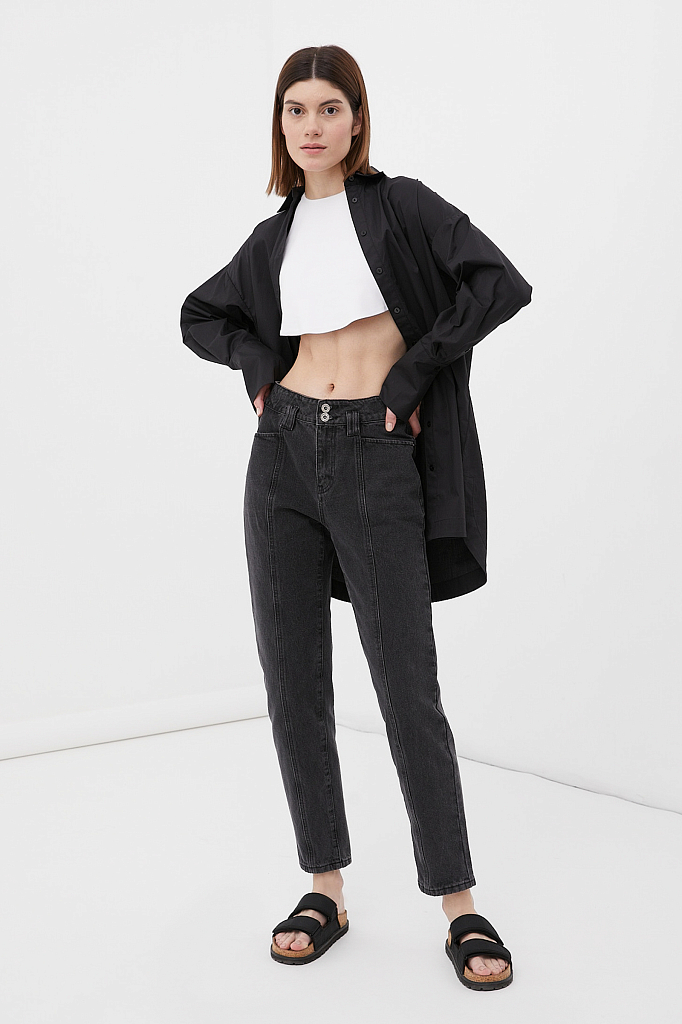 джинсы женские tapered fit кроя багги Finn-Flare темно-серого цвета