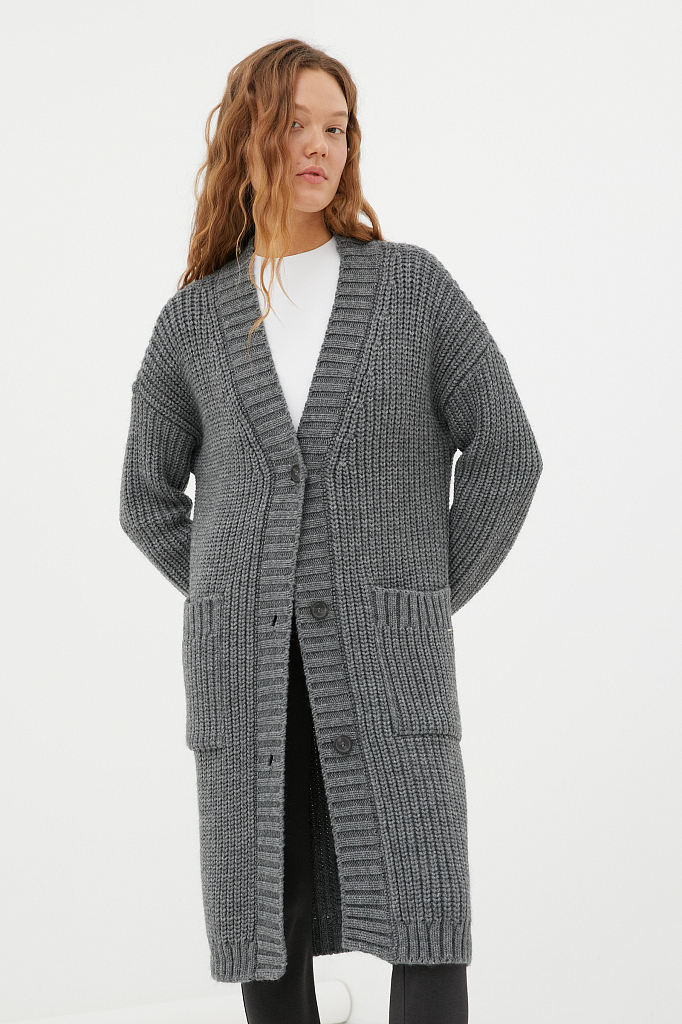 Трикотажное женское пальто крупной вязки с шерстью Finn-Flare