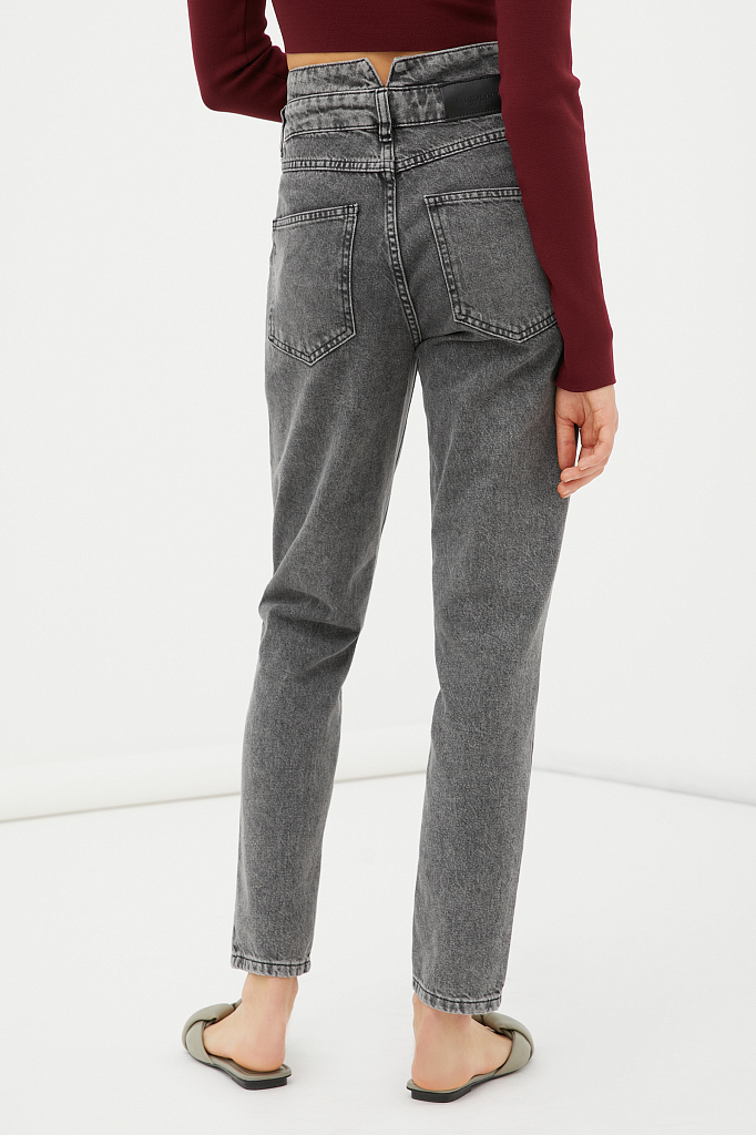 

женские джинсы tapered fit с "двойным" поясом, Серый, женские джинсы tapered fit с "двойным" поясом