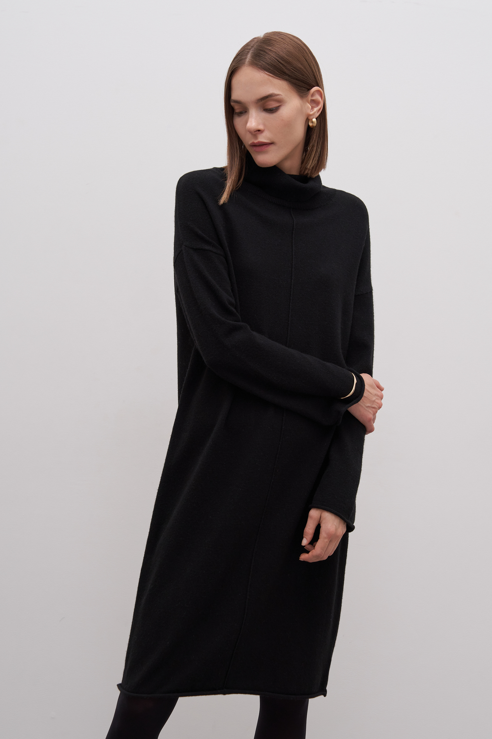 

Вязаное женское платье с длинным рукавом, 200 black, Вязаное женское платье с длинным рукавом