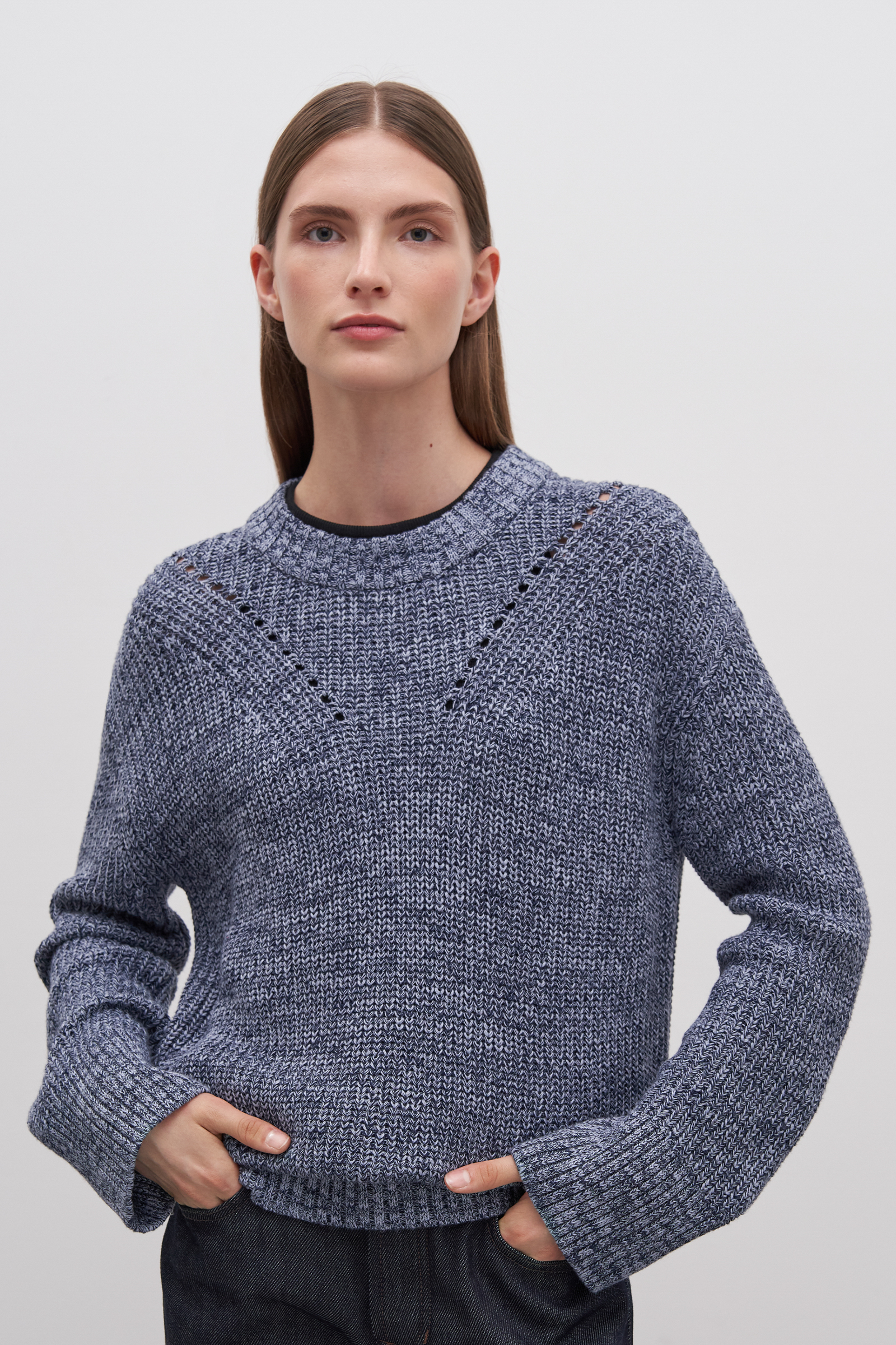 

Джемпер свободного силуэта с хлопком, 124 mc cyan, Джемпер свободного силуэта с хлопком