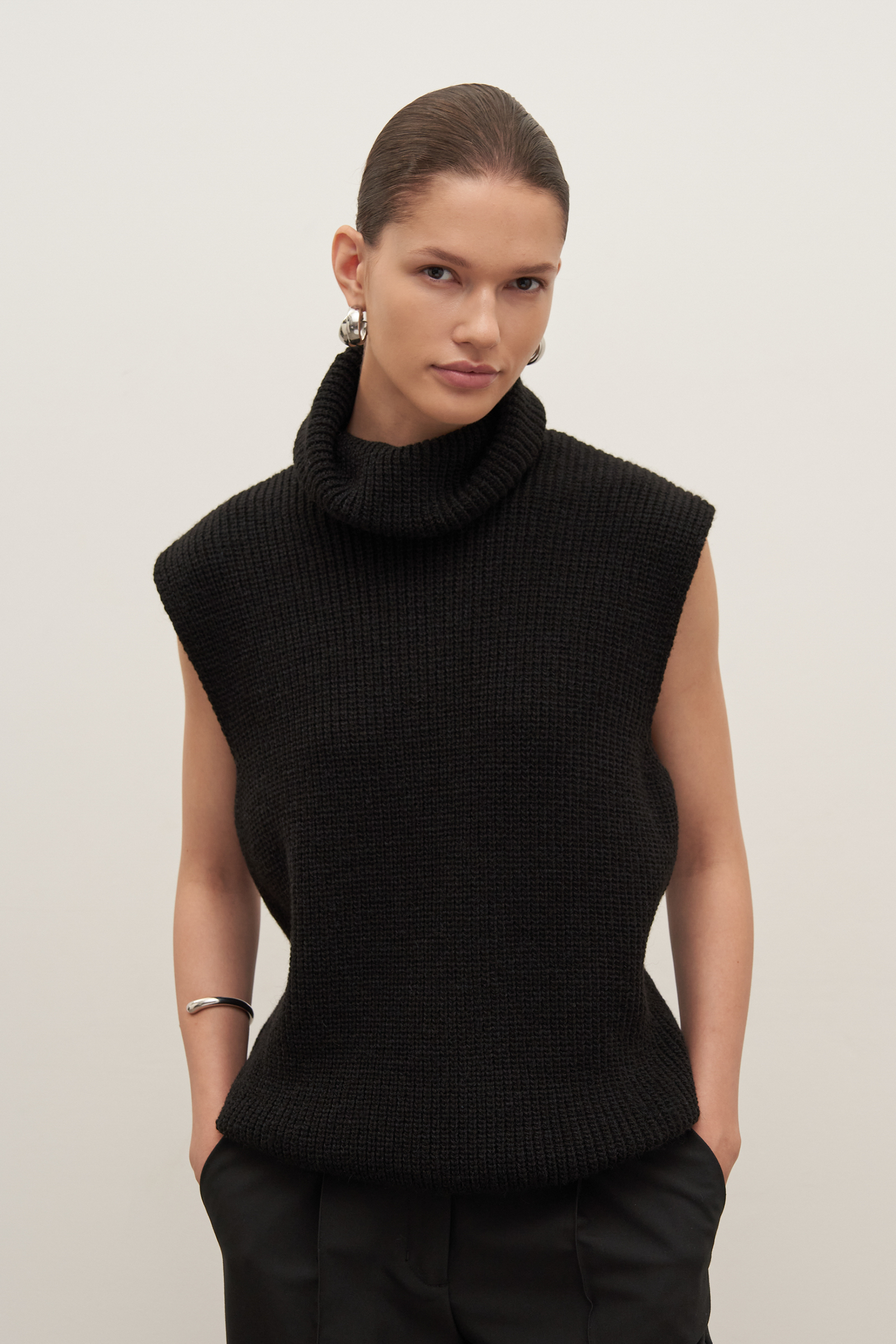 

Жилет прямого силуэта с шерстью, 200 black, Жилет прямого силуэта с шерстью