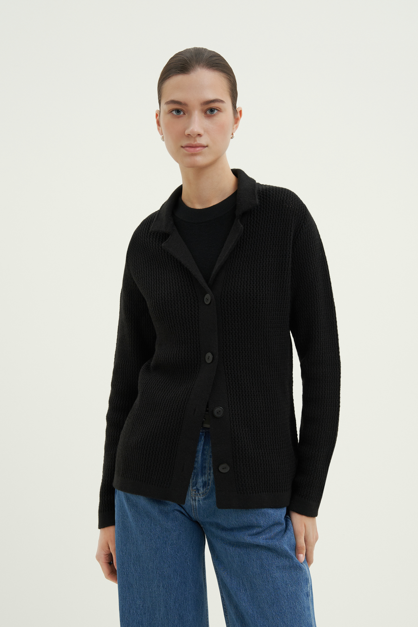 

Кардиган полуприлегающего силуэта с шерстью, 200 black, Кардиган полуприлегающего силуэта с шерстью