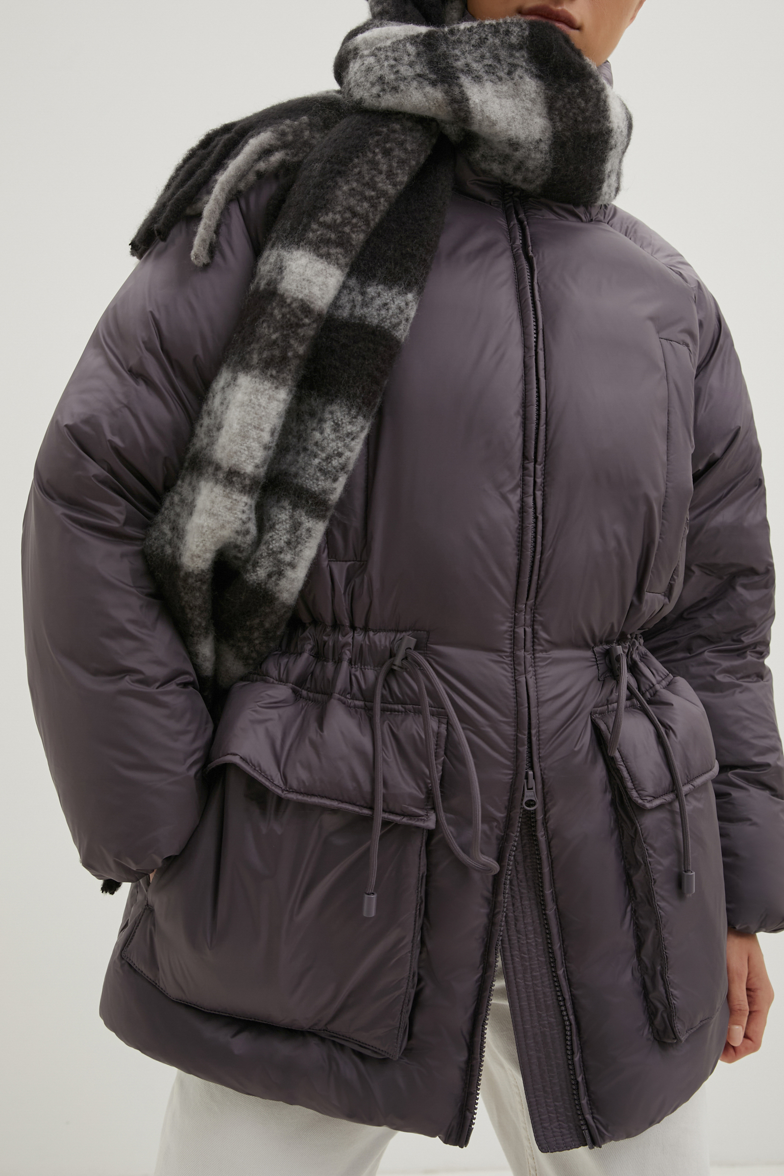 Шарф с добавлением шерсти в клетку