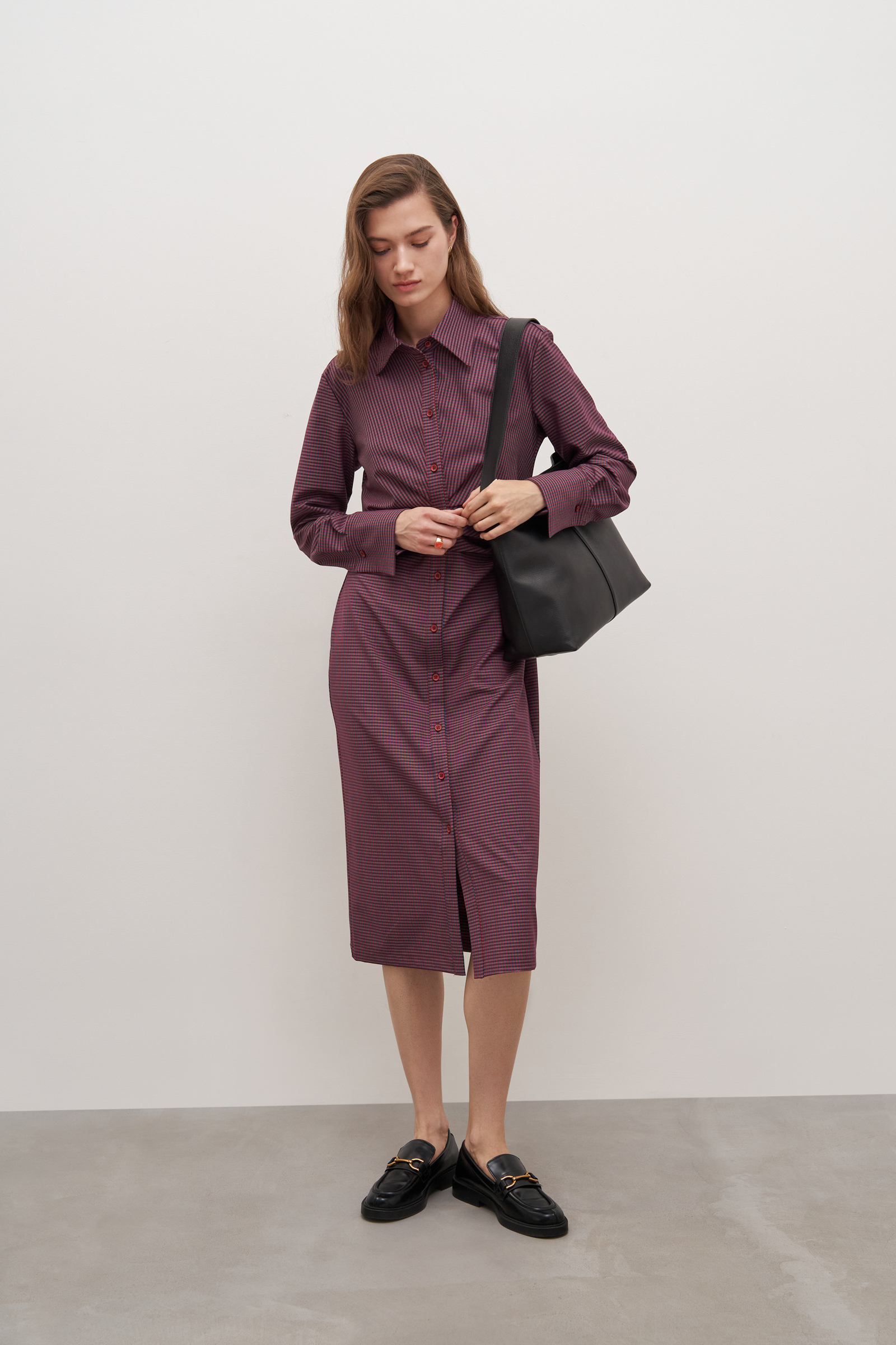 

Платье в клетку с длинным рукавом, 303 mc granat, Платье в клетку с длинным рукавом