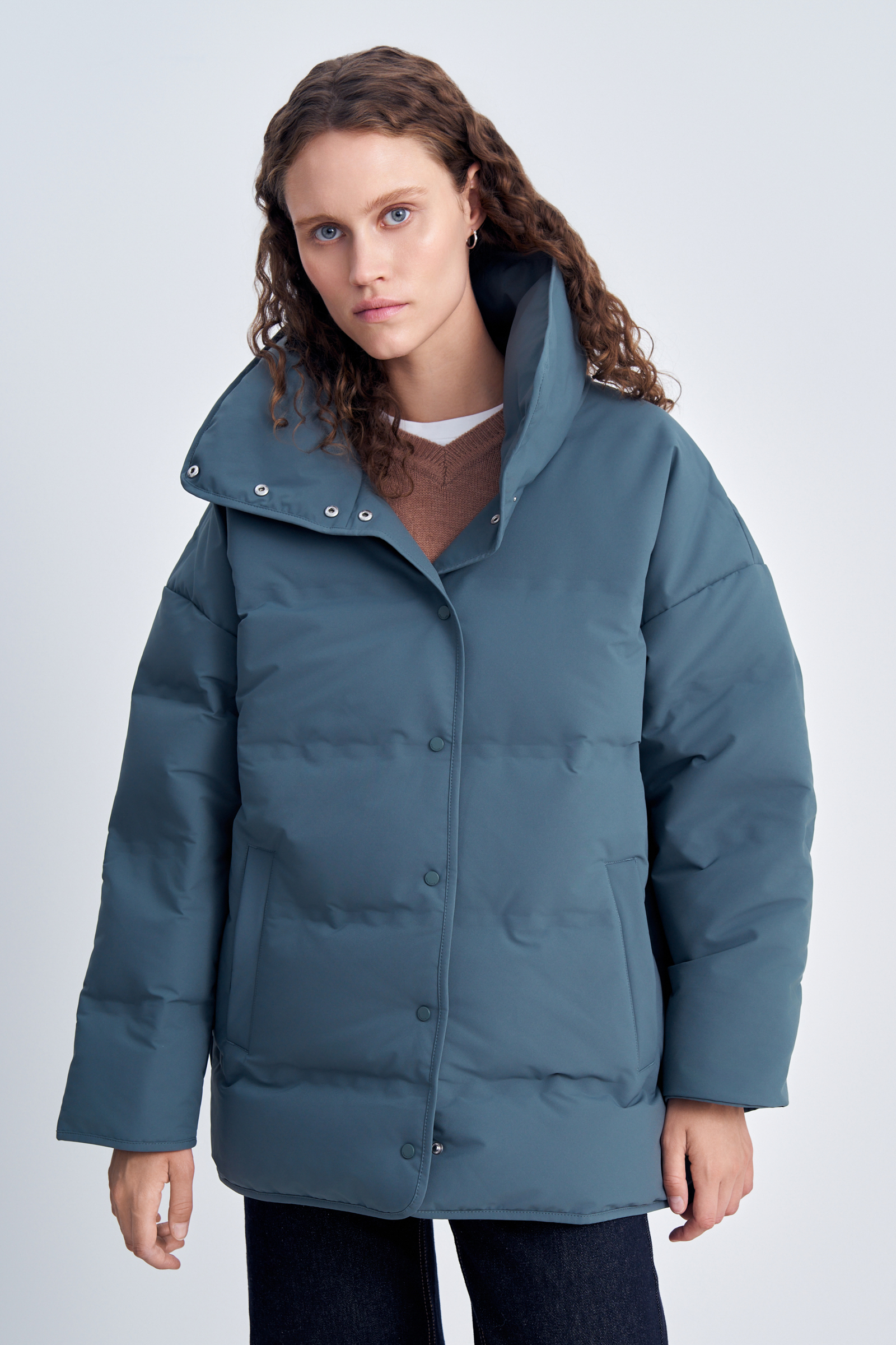 Пуховик Finn Flare с воротником-стойкой, синий, арт. FAD110102