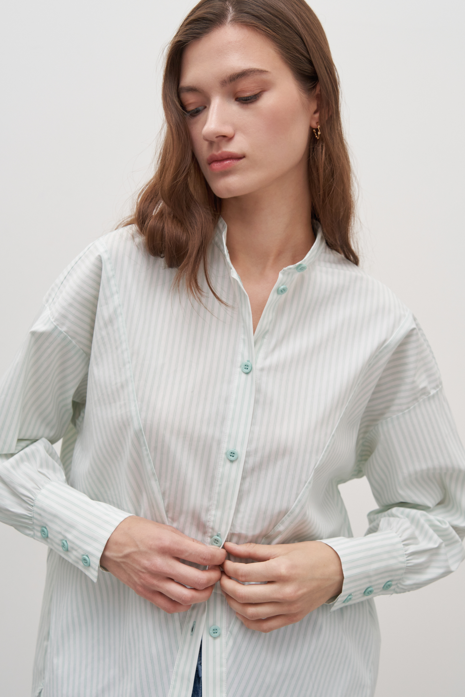 

Рубашка с вортником-стойкой в полоску, 516 mc seladon, Рубашка с вортником-стойкой в полоску