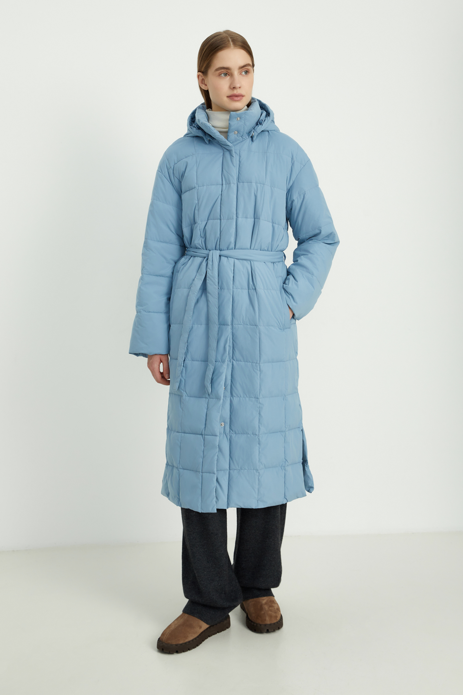 

Стеганое утепленное пальто с капюшоном, 124 cyan, Стеганое утепленное пальто с капюшоном