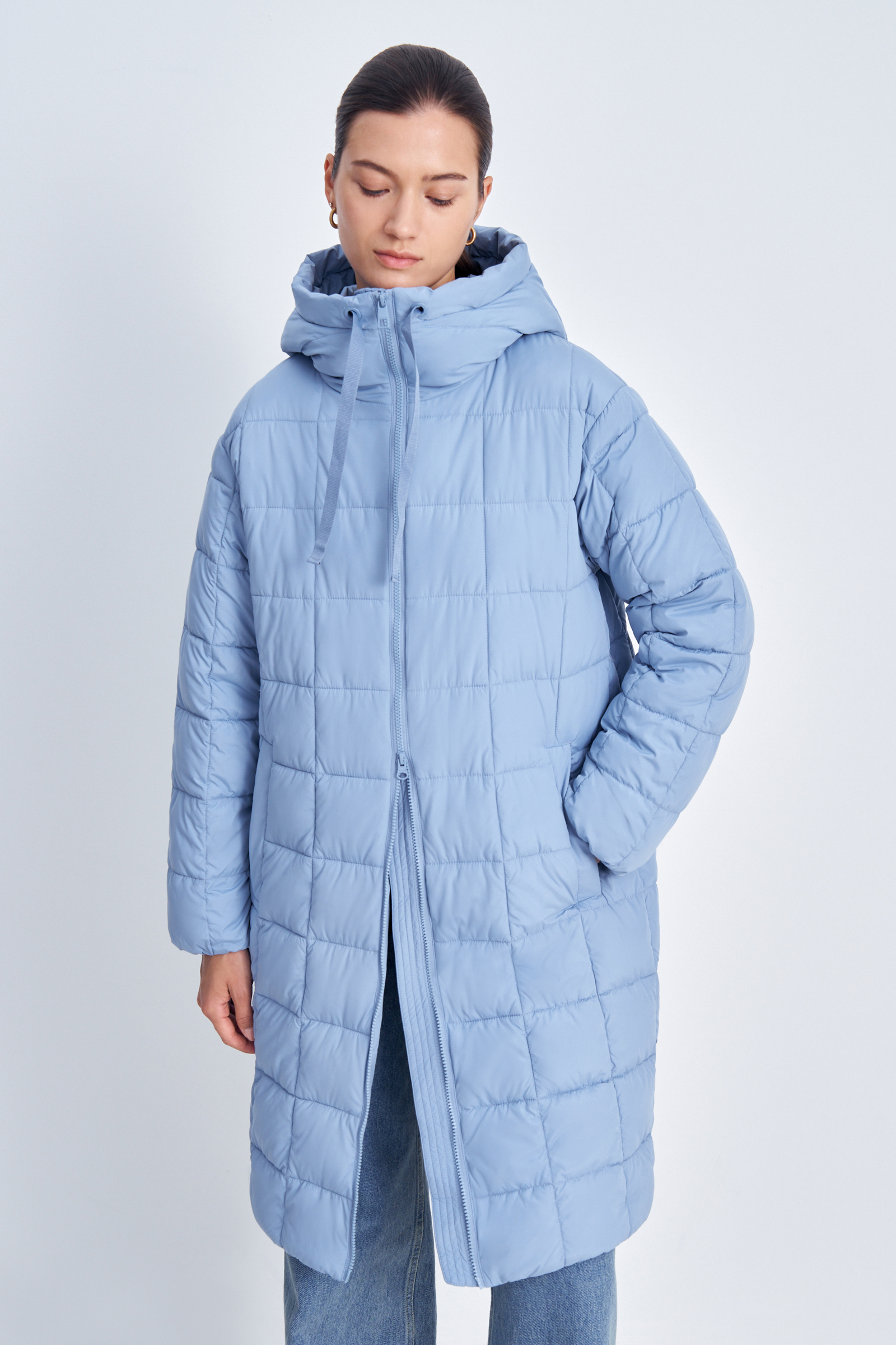 Женское пуховое пальто FINN FLARE с капюшоном, 124 cyan, арт. FAE11070