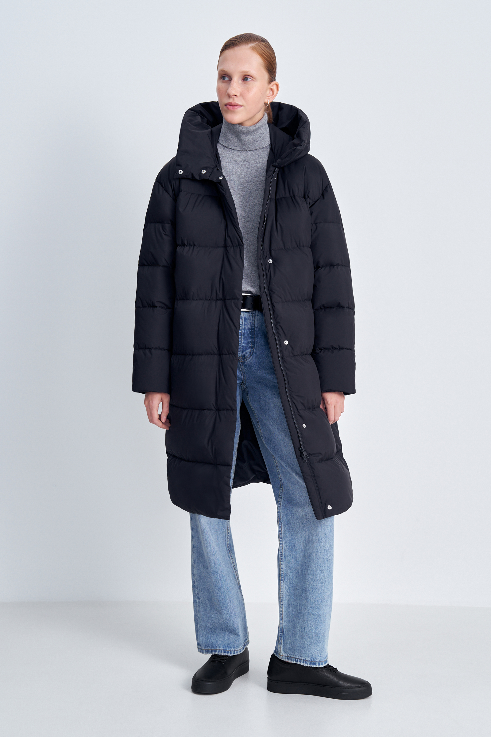 

Пуховое пальто прямого кроя, 200 black, Пуховое пальто прямого кроя