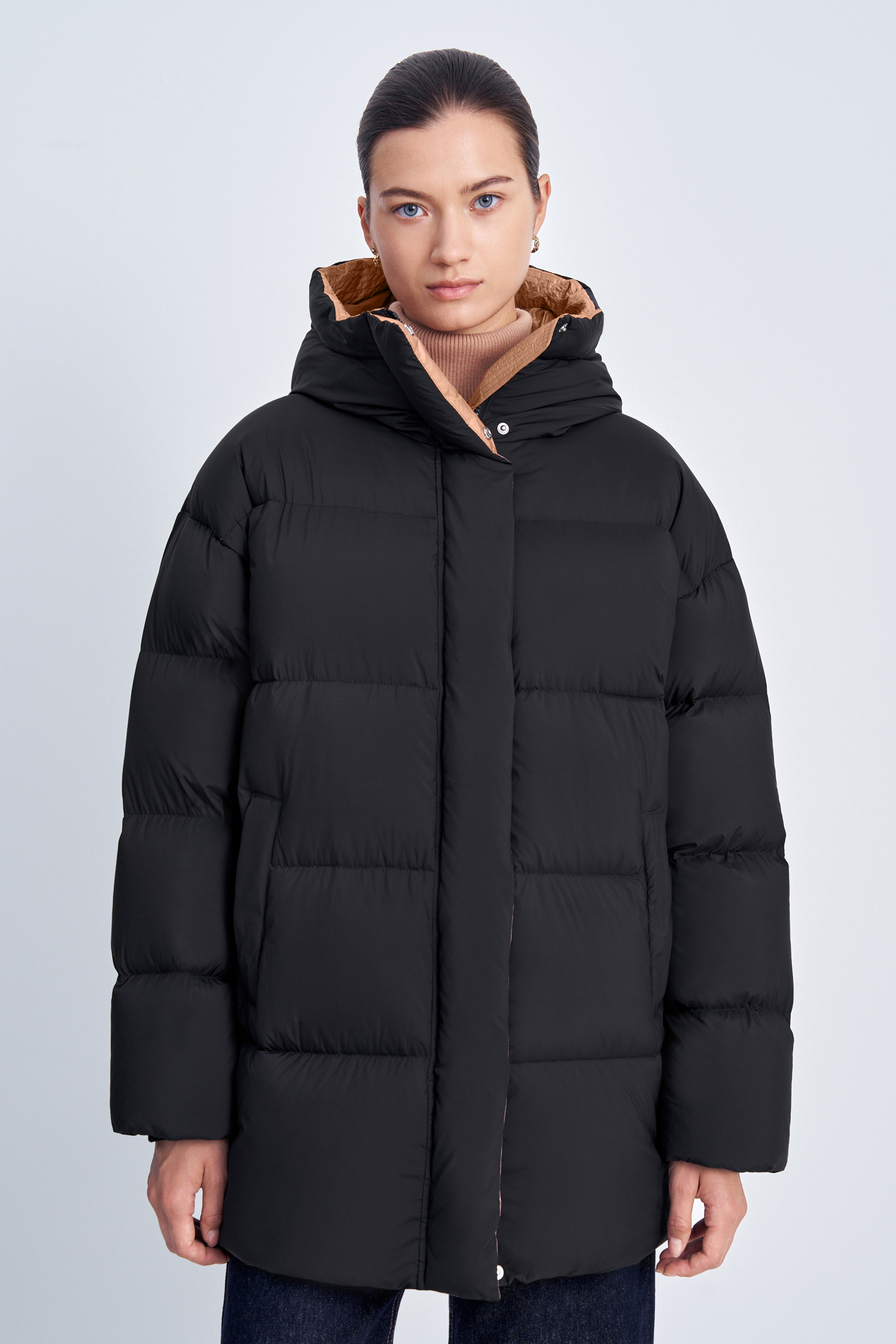 Стеганый пуховик FINN FLARE с воротником-стойкой, черный, арт. FAE11066