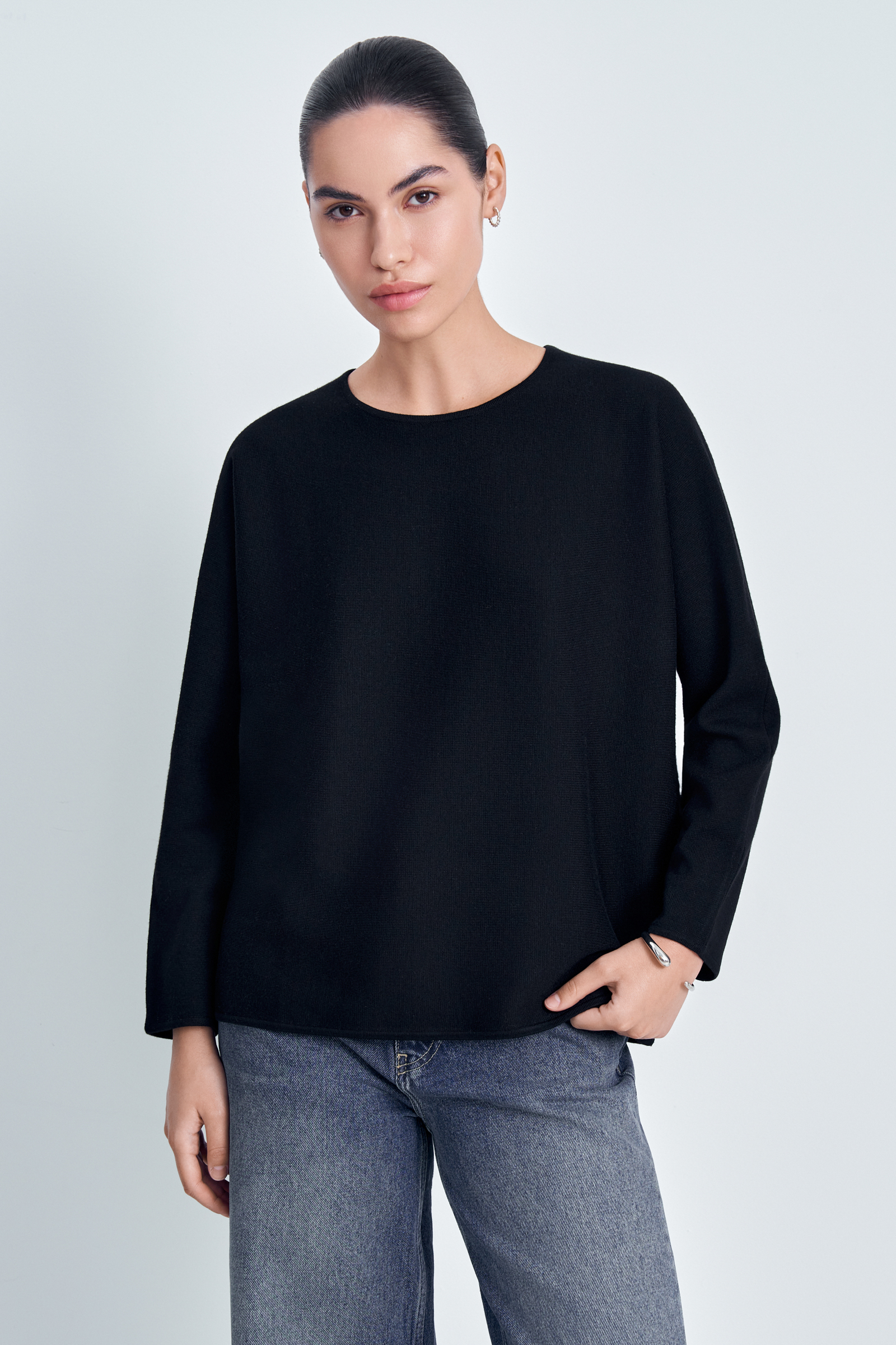 Джемпер FINN FLARE с шерстью свободного силуэта, черный, арт. FAE11139