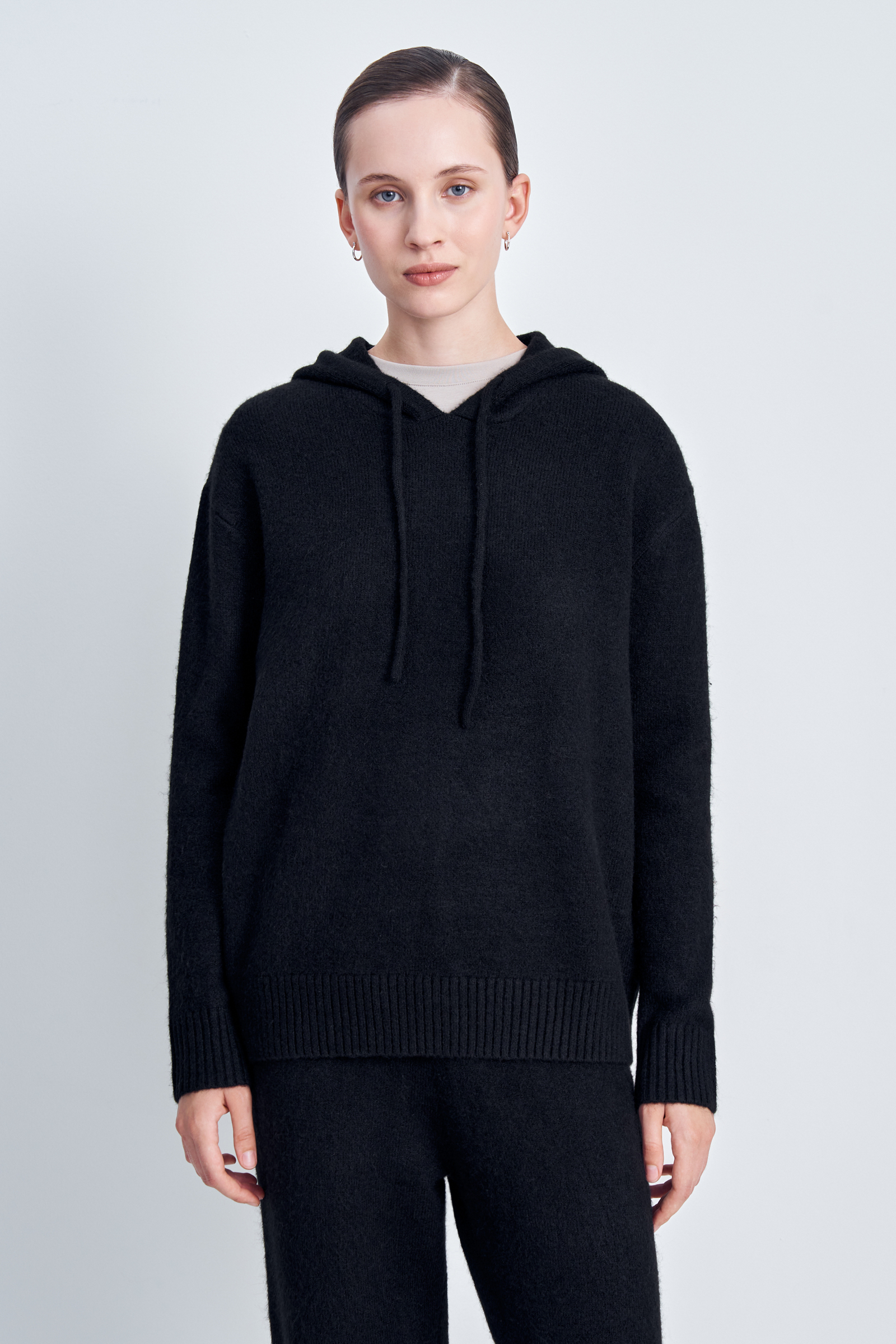 

Вязаное худи прямого силуэта, 200 black, Вязаное худи прямого силуэта