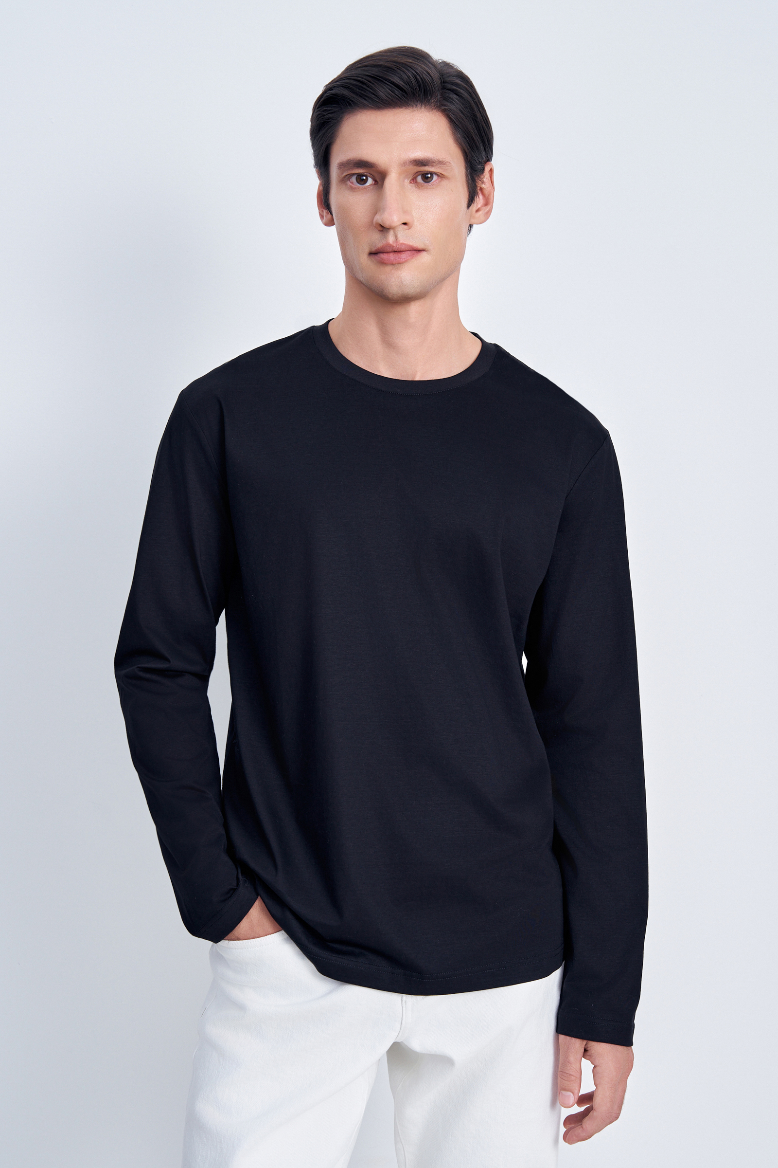 

Лонгслив из мерсеризованного хлопка, 200 black, Лонгслив из мерсеризованного хлопка