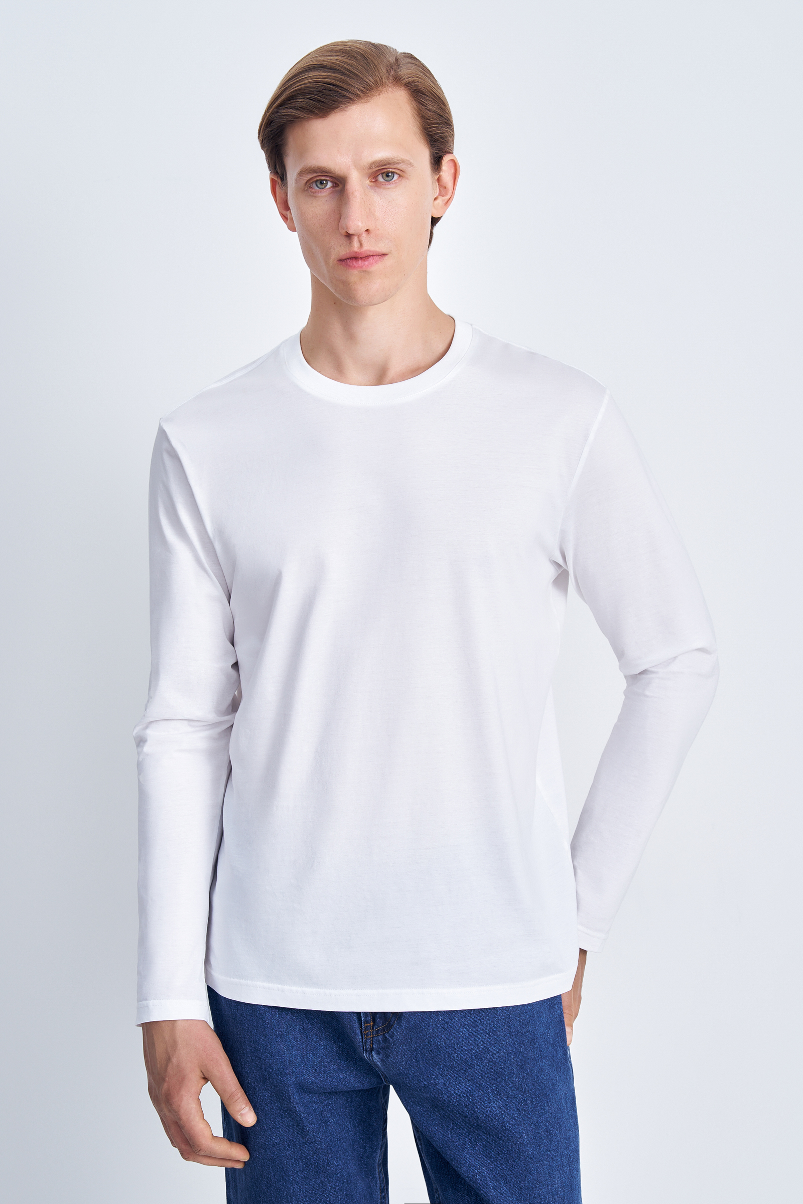 

Лонгслив из мерсеризованного хлопка, 201 white, Лонгслив из мерсеризованного хлопка