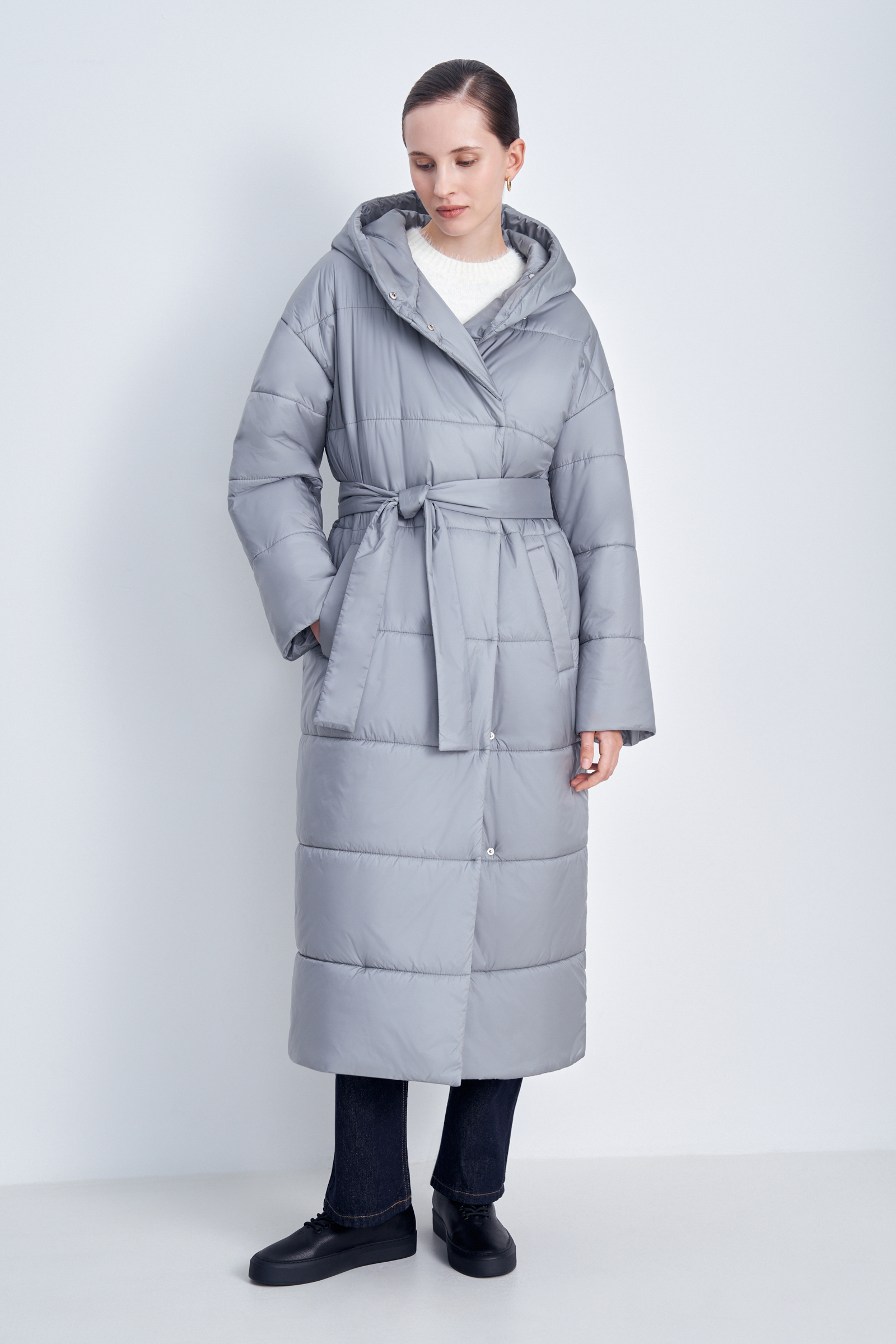 

Стеганое утепленное пальто с поясом, 216 iron, Стеганое утепленное пальто с поясом