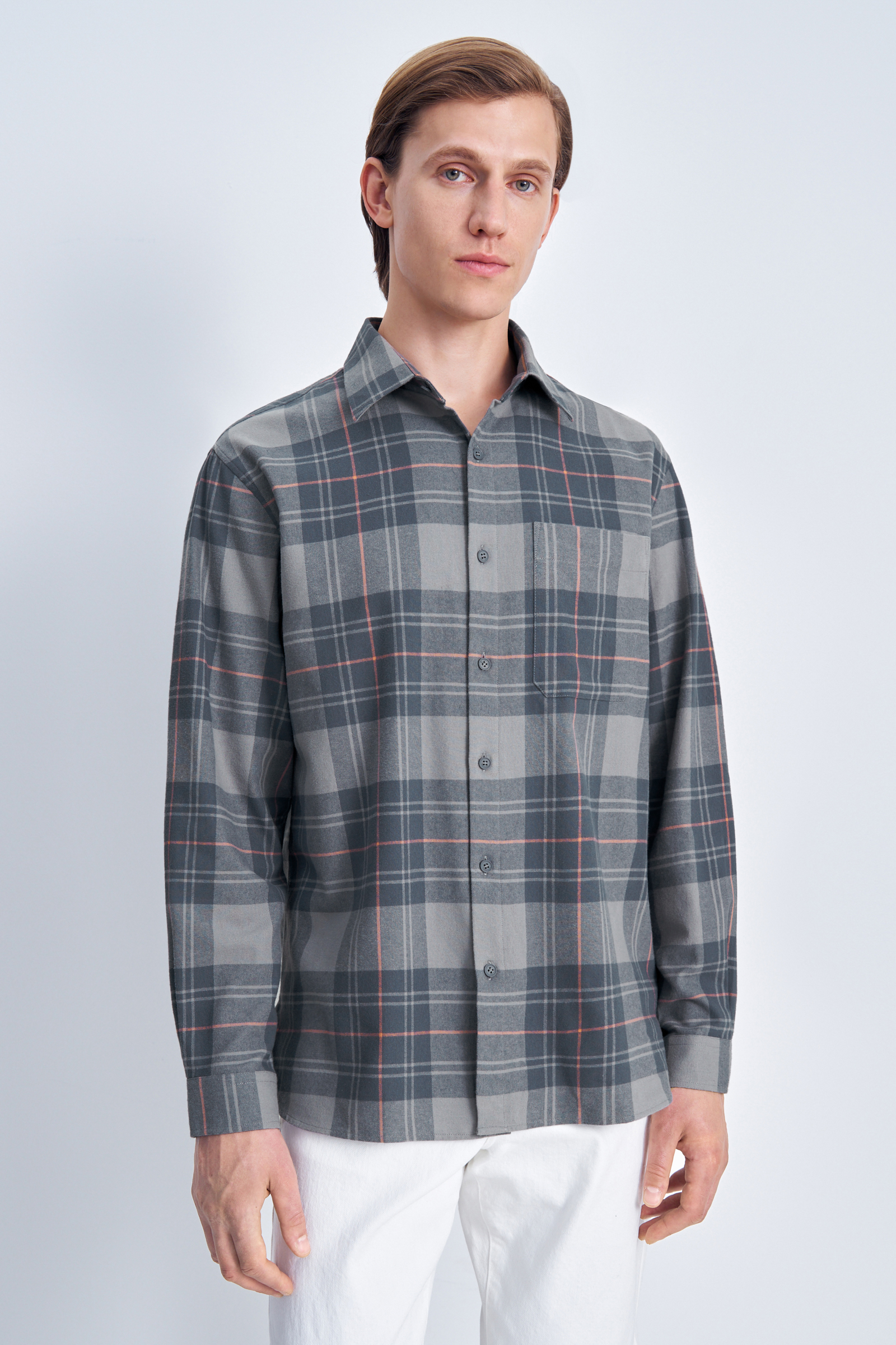 Рубашка FINN FLARE в клетку, серый, арт. FAE21098