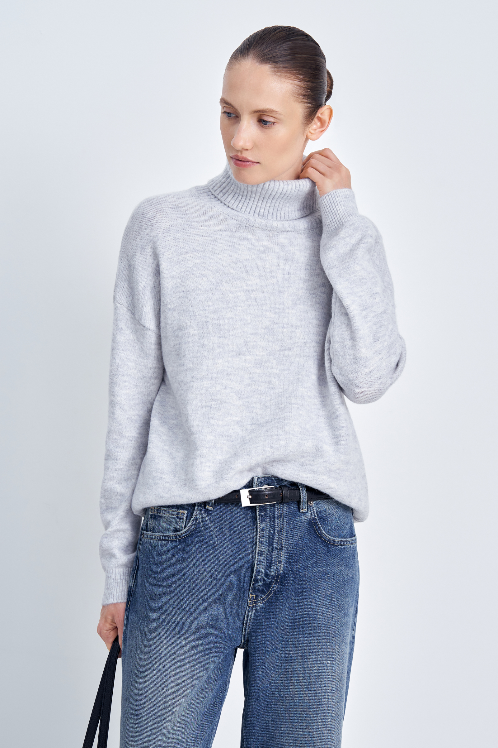 

Джемпер свободного кроя с воротником-стойкой, 251 light silver melange, Джемпер свободного кроя с воротником-стойкой