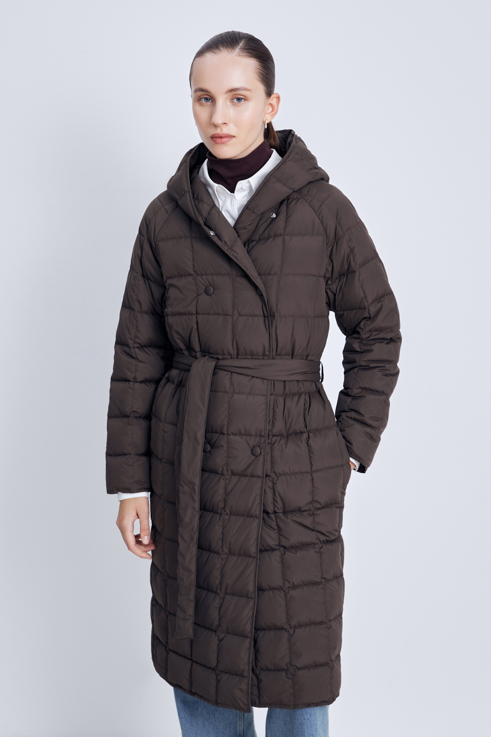 Пуховое стеганое пальто Finn Flare, коричневый, арт. FAE11069