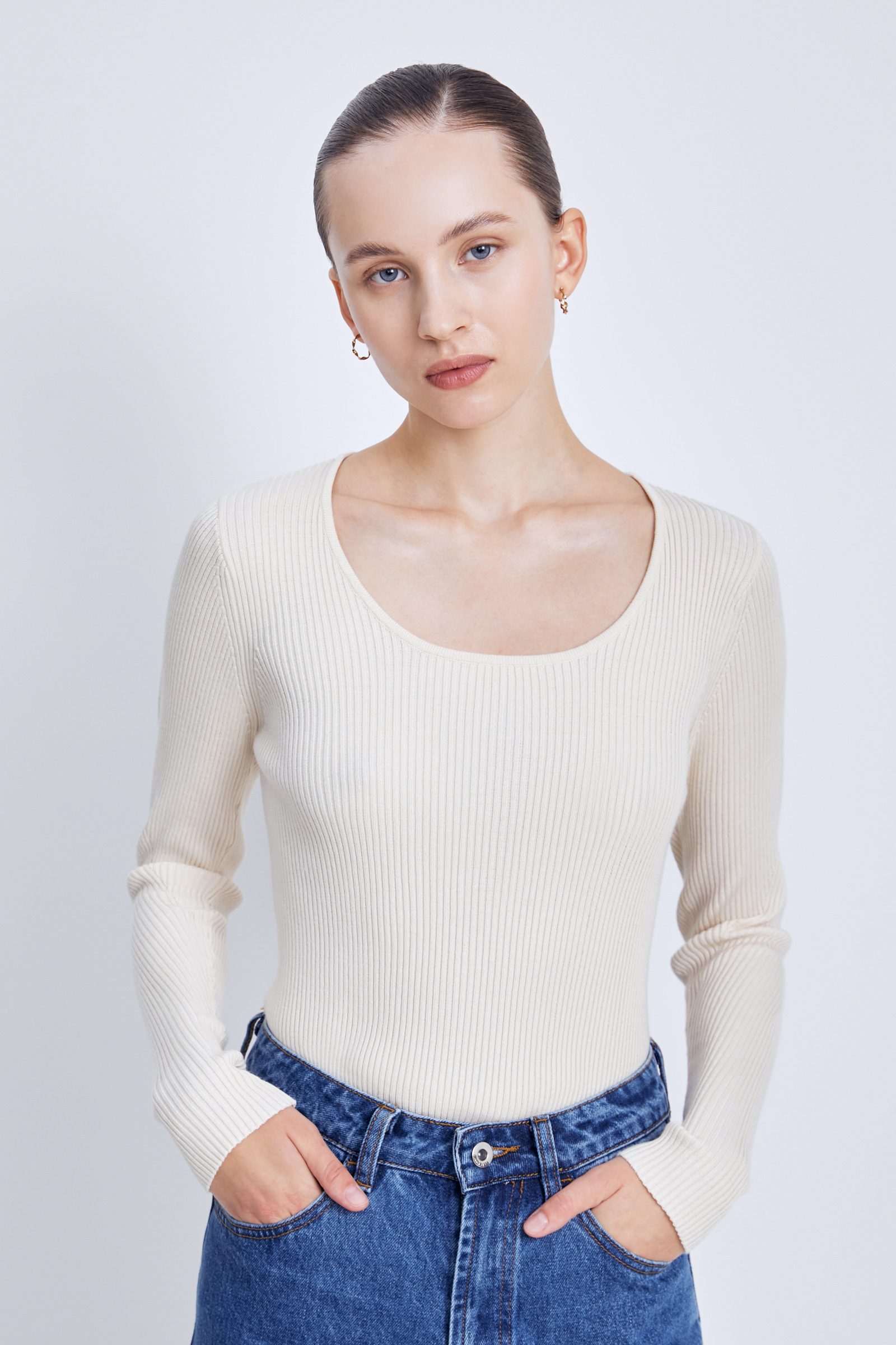 

Джемпер приталенного силуэта с округлым вырезом, 705 angora, Джемпер приталенного силуэта с округлым вырезом