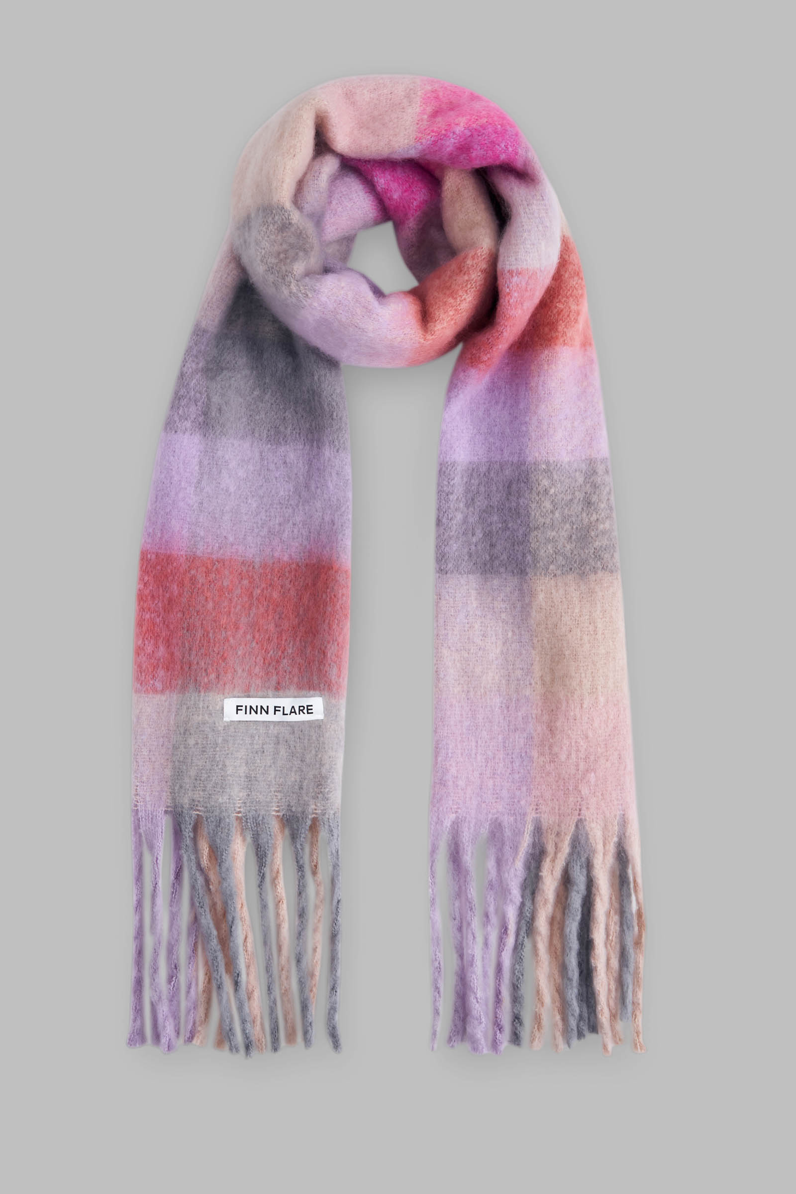 Шарф Finn Flare в клетку с бахромой, разноцветный, арт. FAE11409