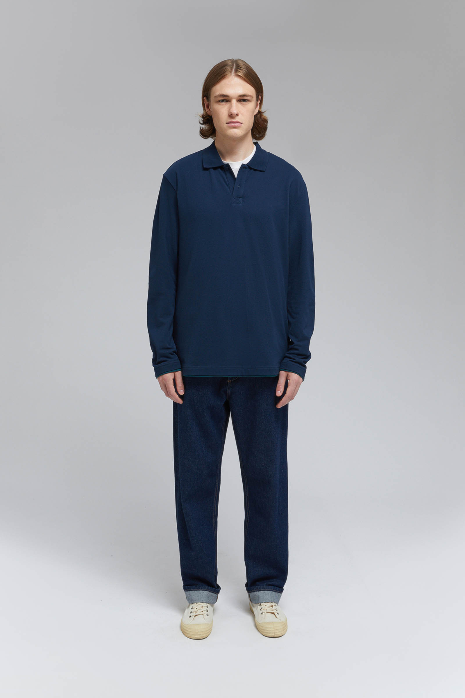 

Поло из хлопка пике с длинным рукавом, 101 cosmic blue, Поло из хлопка пике с длинным рукавом