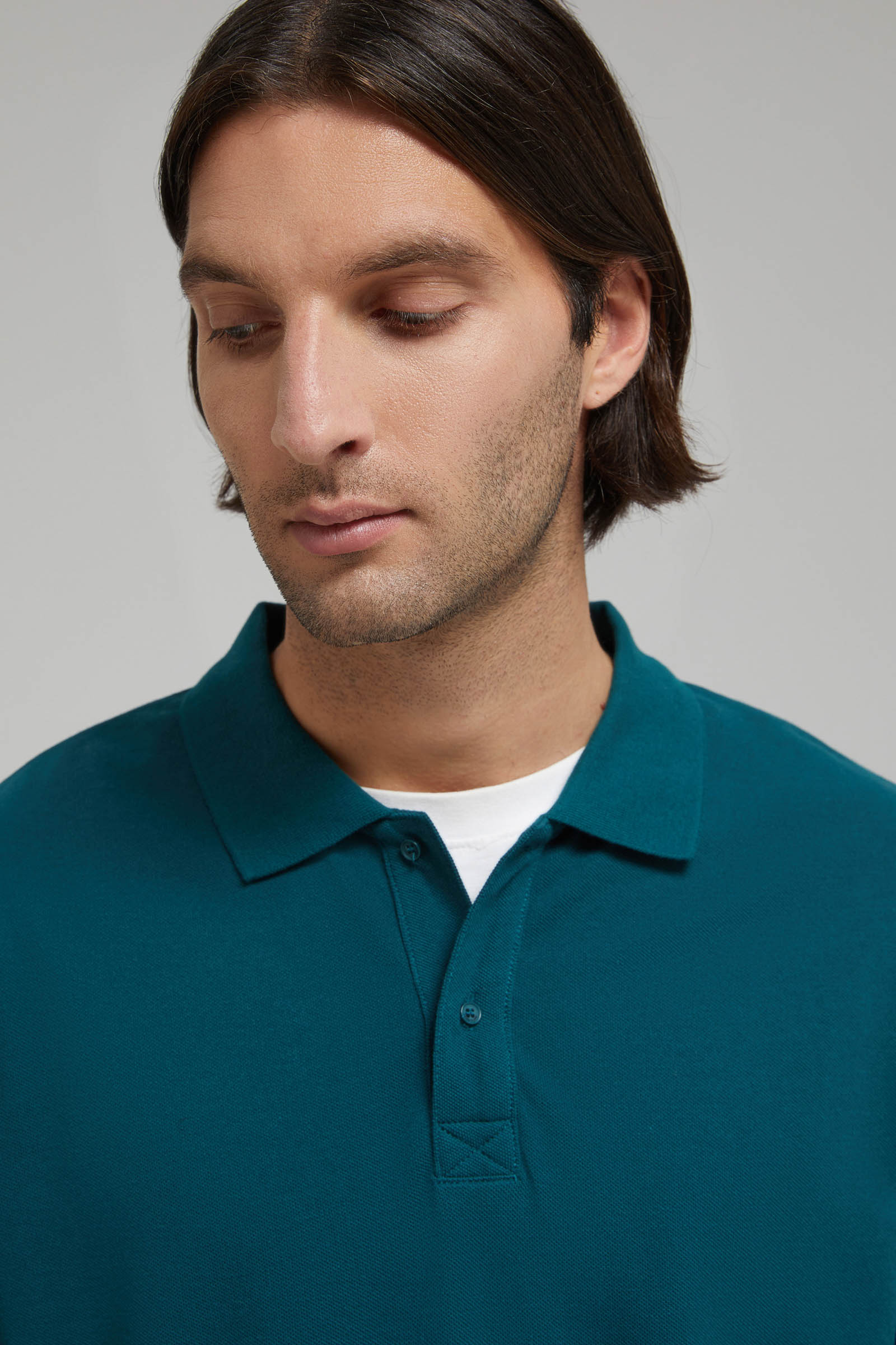 

Поло из хлопка пике с длинным рукавом, 101 cosmic blue, Поло из хлопка пике с длинным рукавом