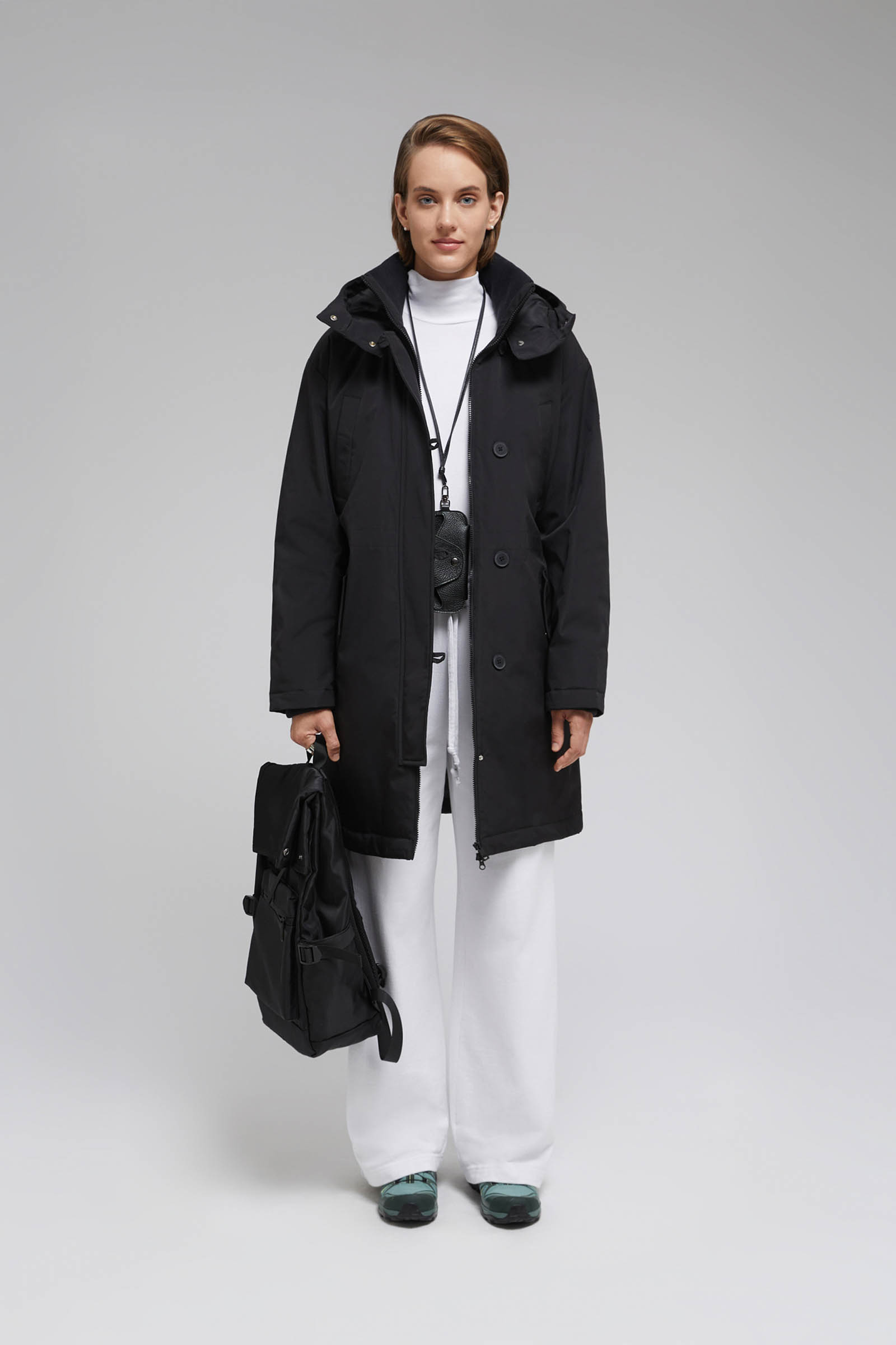 Утепленное пальто Finn Flare с капюшоном, черный, арт. FAF110139