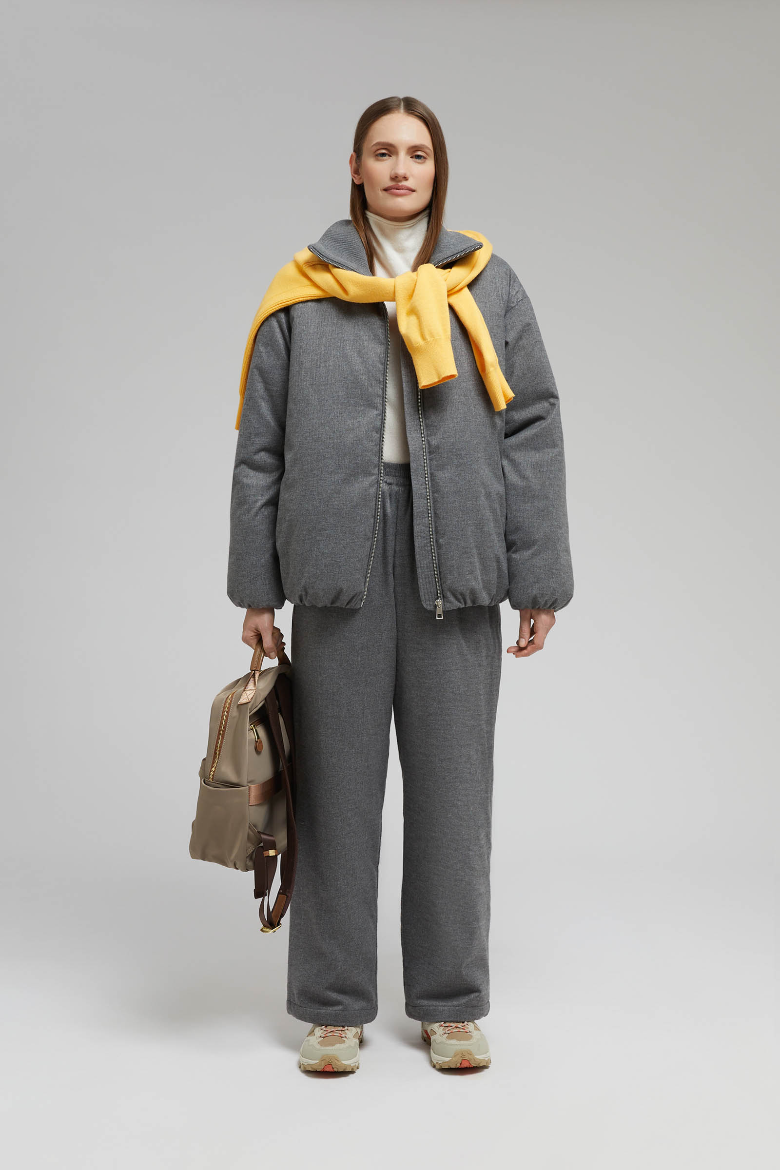 

Утепленная куртка с воротником-стойкой, 255 mouse melange, Утепленная куртка с воротником-стойкой