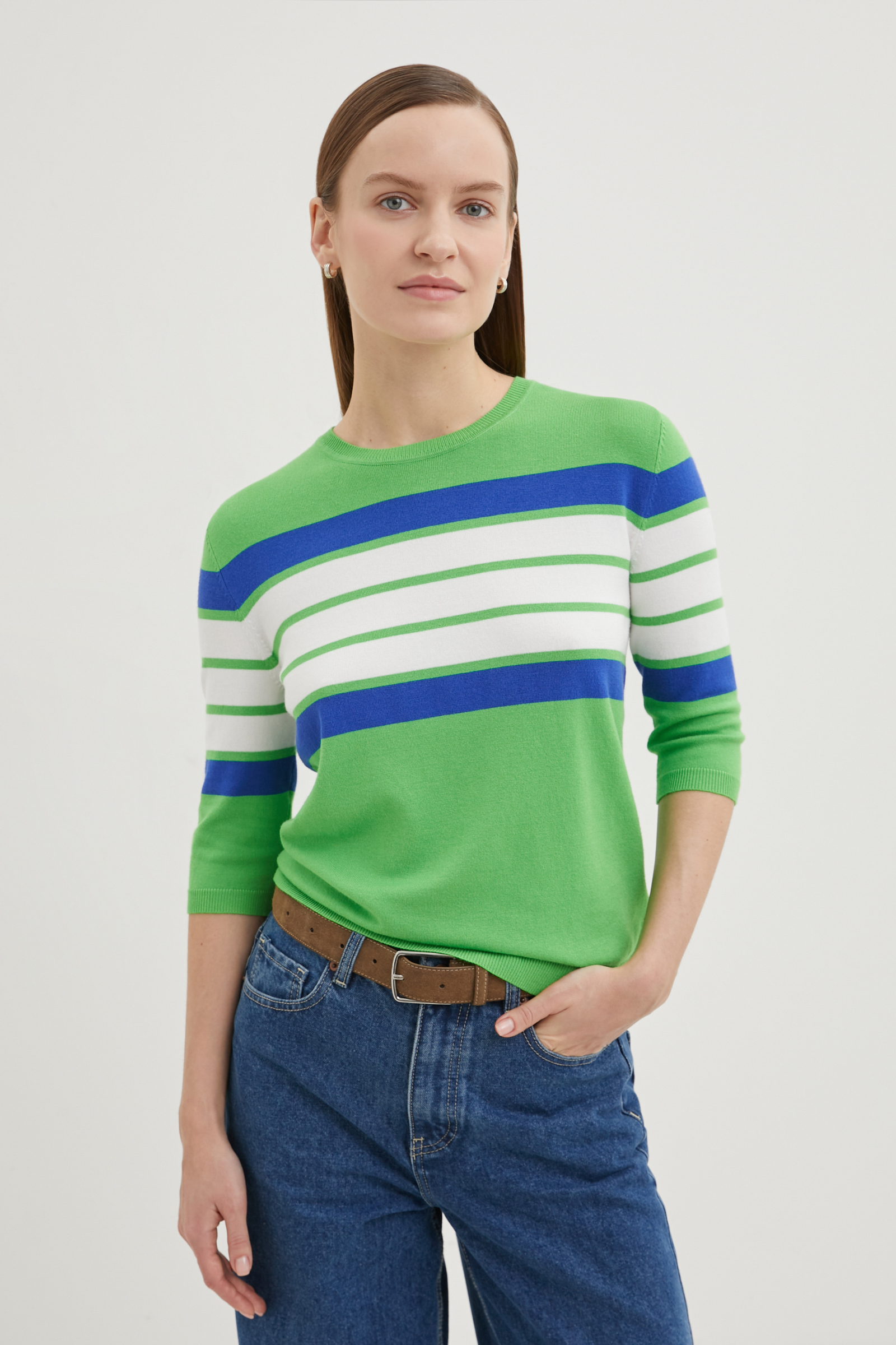 

Джемпер в полоску из вискозы, 558 mc vibrant green, Джемпер в полоску из вискозы