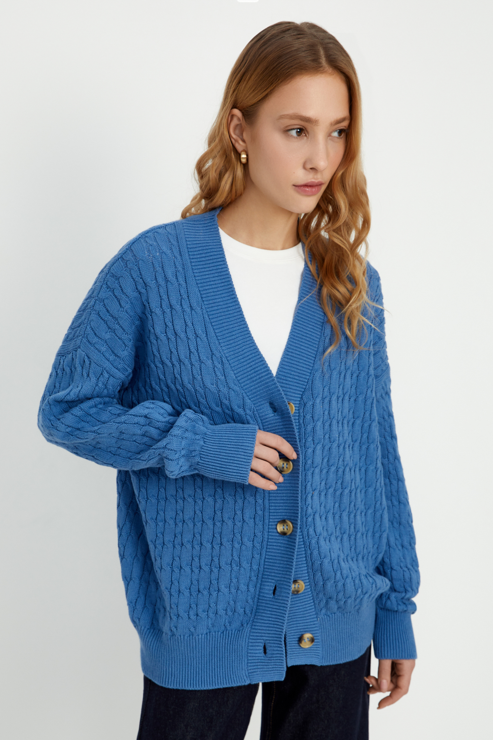 Кардиган FINN FLARE с рельефным узором, синий, арт. FBD11114