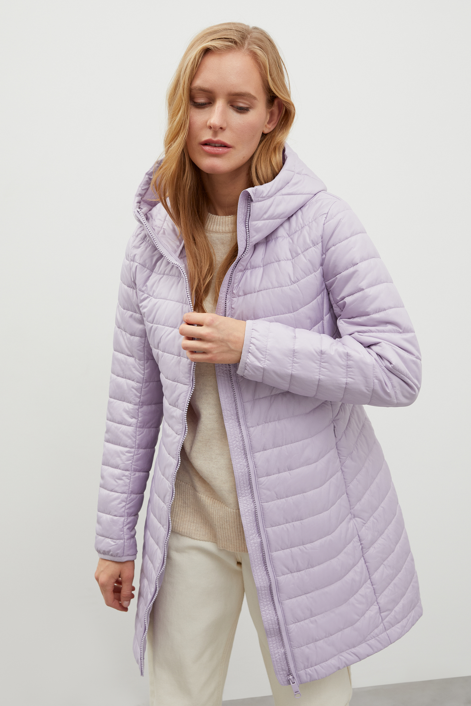 

Стеганое утепленное пальто с капюшоном, 829 light viola, Стеганое утепленное пальто с капюшоном