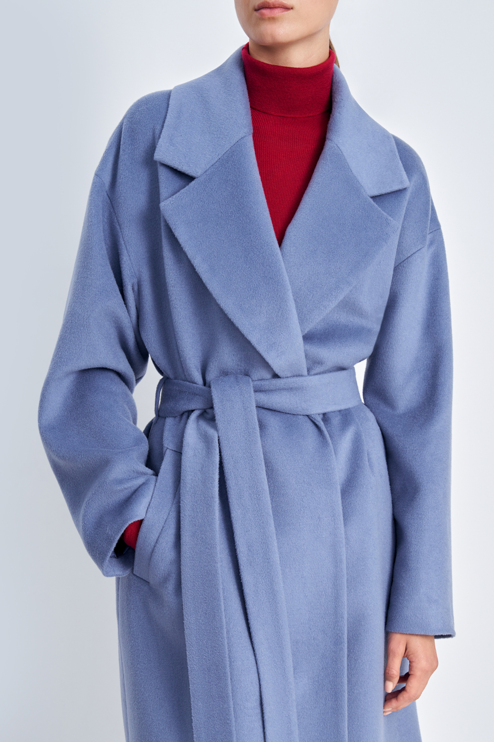 

Пальто из шерсти с поясом, 110 delta blue, Пальто из шерсти с поясом