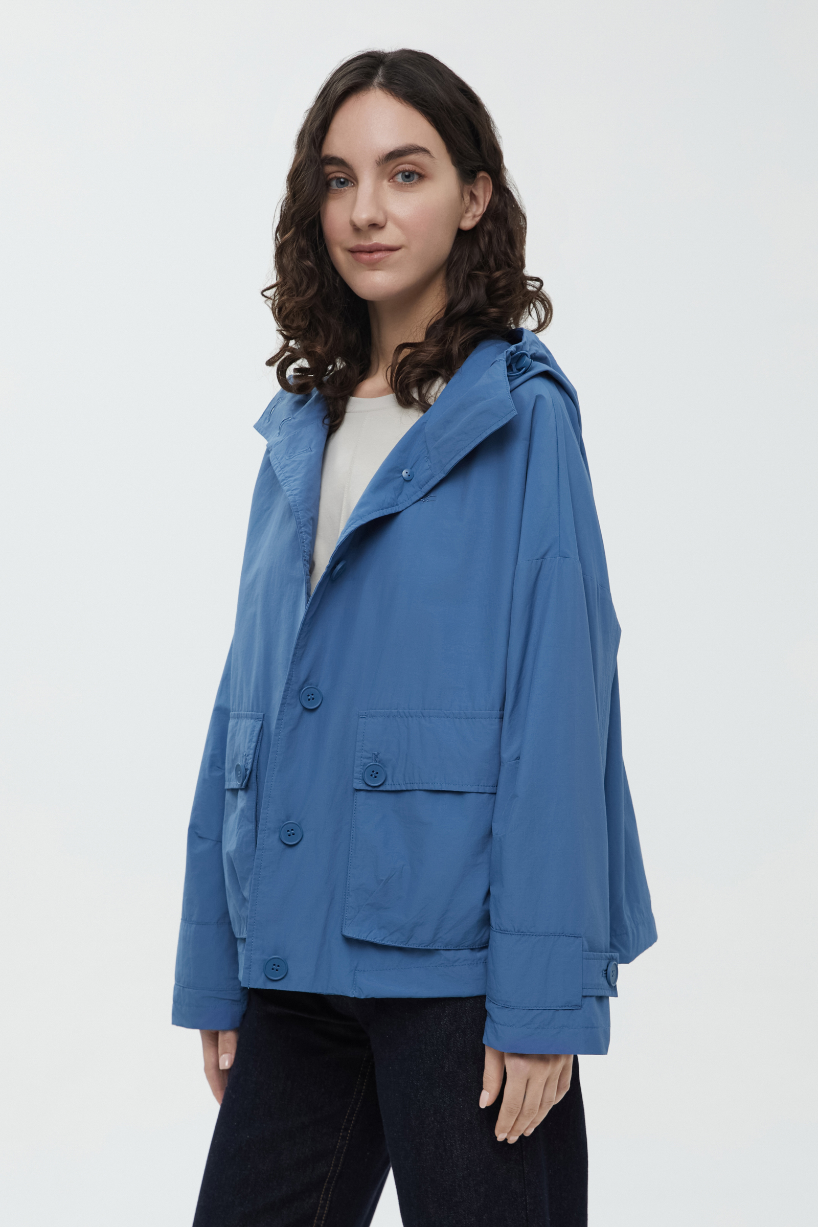 

Ветровка на пуговицах с капюшоном, 711 milk, Ветровка на пуговицах с капюшоном